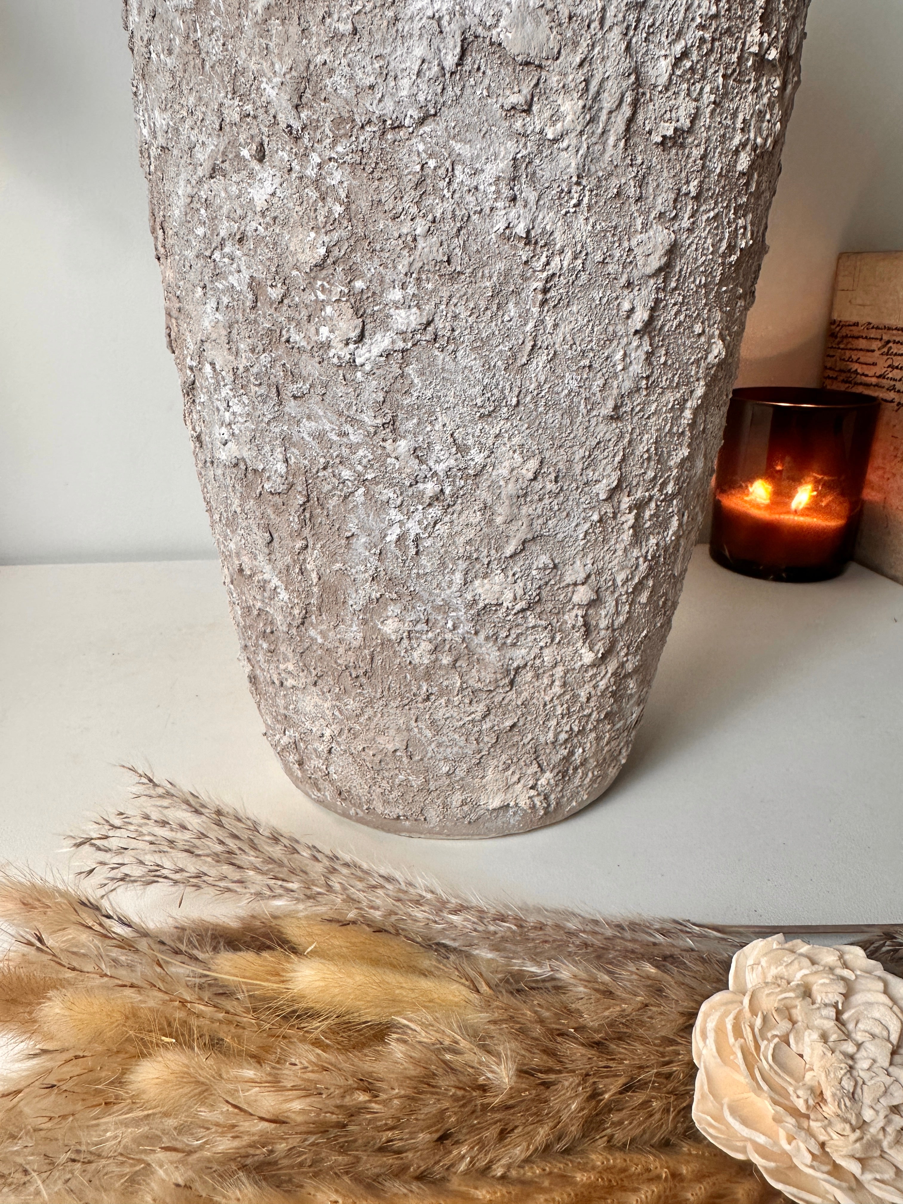 Rustic Hand-Painted Ceramic Round Bottle Vase 17.5" tall - Beige Wash