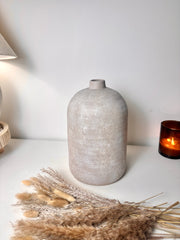 Rustic Ceramic Jar Vase Textured Handcrafted 12" tall - Beige Wash