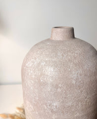 Rustic Ceramic Jar Vase Textured Handcrafted 12" tall - Beige Wash