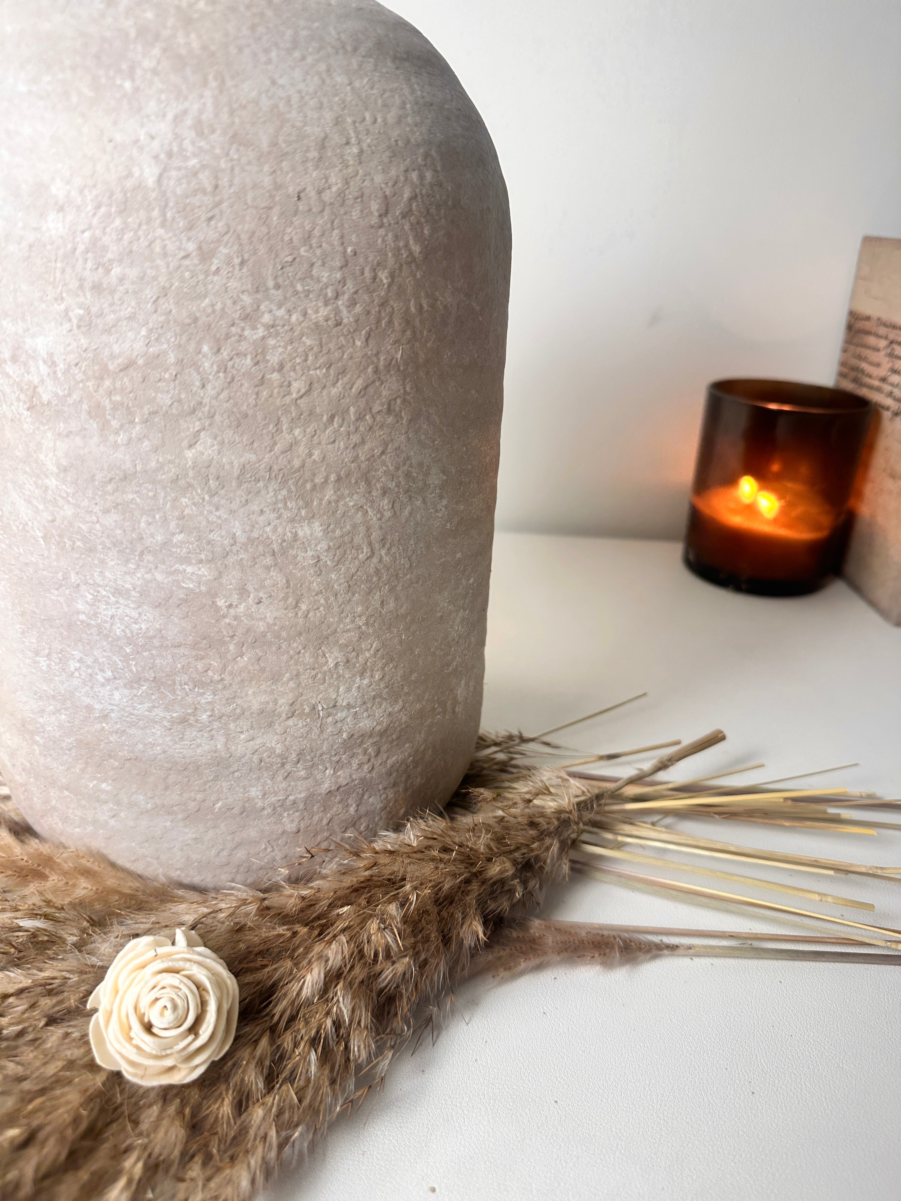 Rustic Ceramic Jar Vase Textured Handcrafted 12" tall - Beige Wash