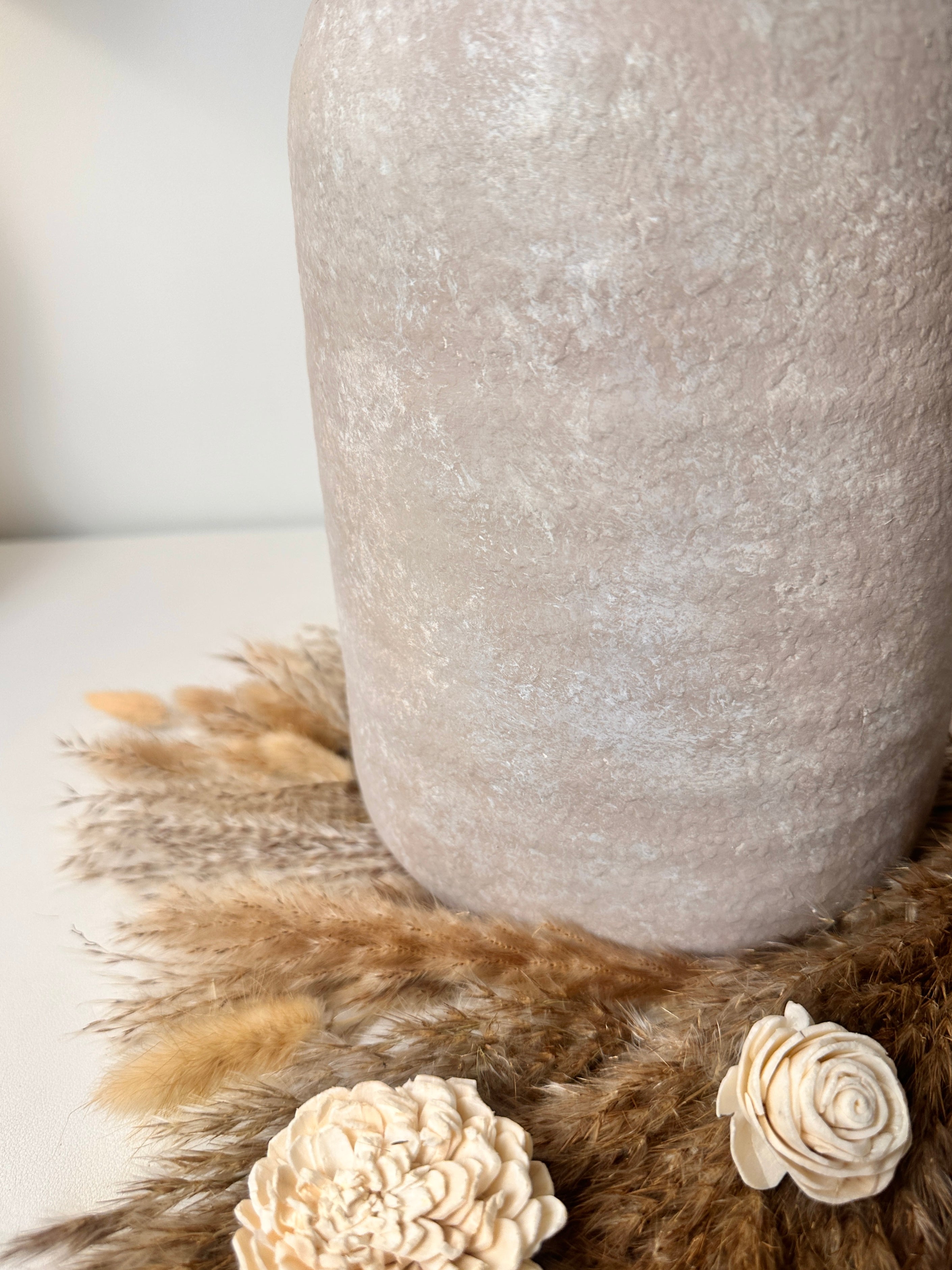 Rustic Ceramic Jar Vase Textured Handcrafted 12" tall - Beige Wash