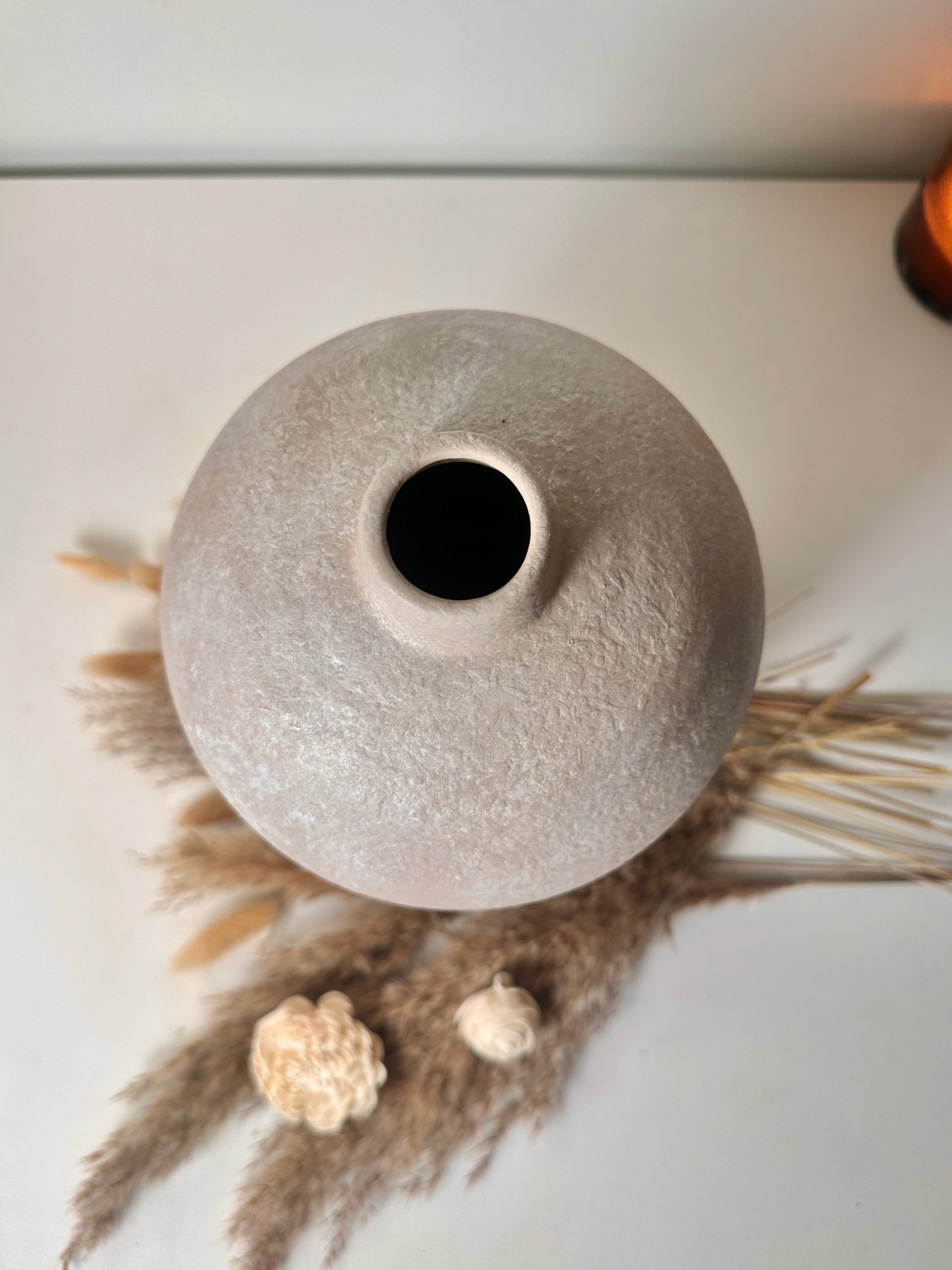 Rustic Ceramic Jar Vase Textured Handcrafted 12" tall - Beige Wash