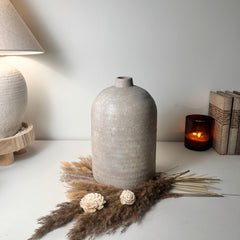 Rustic Ceramic Jar Vase Textured Handcrafted 12" tall - Beige Wash