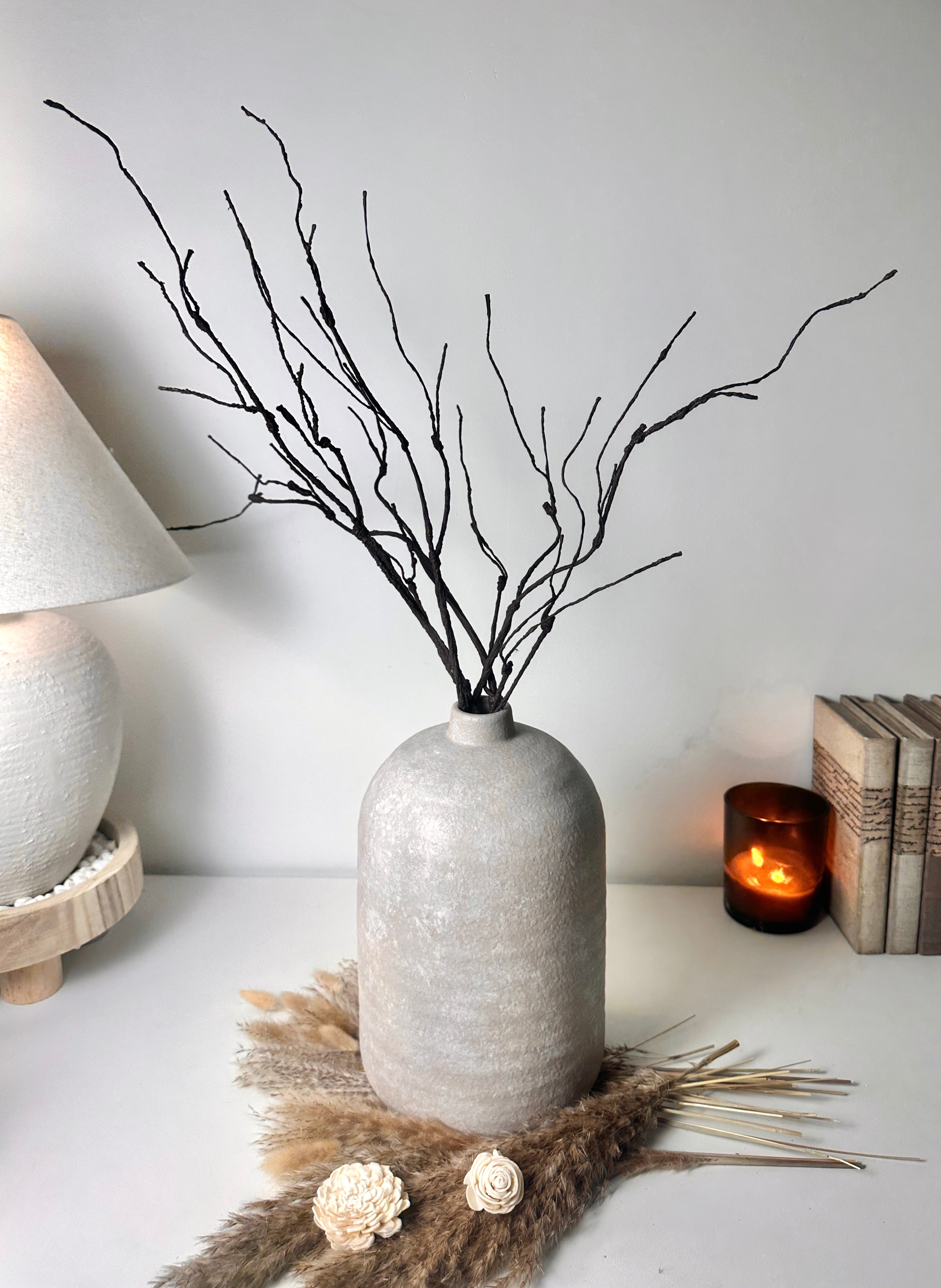 Rustic Ceramic Jar Vase Textured Handcrafted 12" tall - Beige Wash