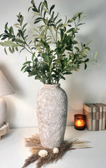 Rustic Hand-Painted Ceramic Round Bottle Vase 17.5" tall - Beige Wash