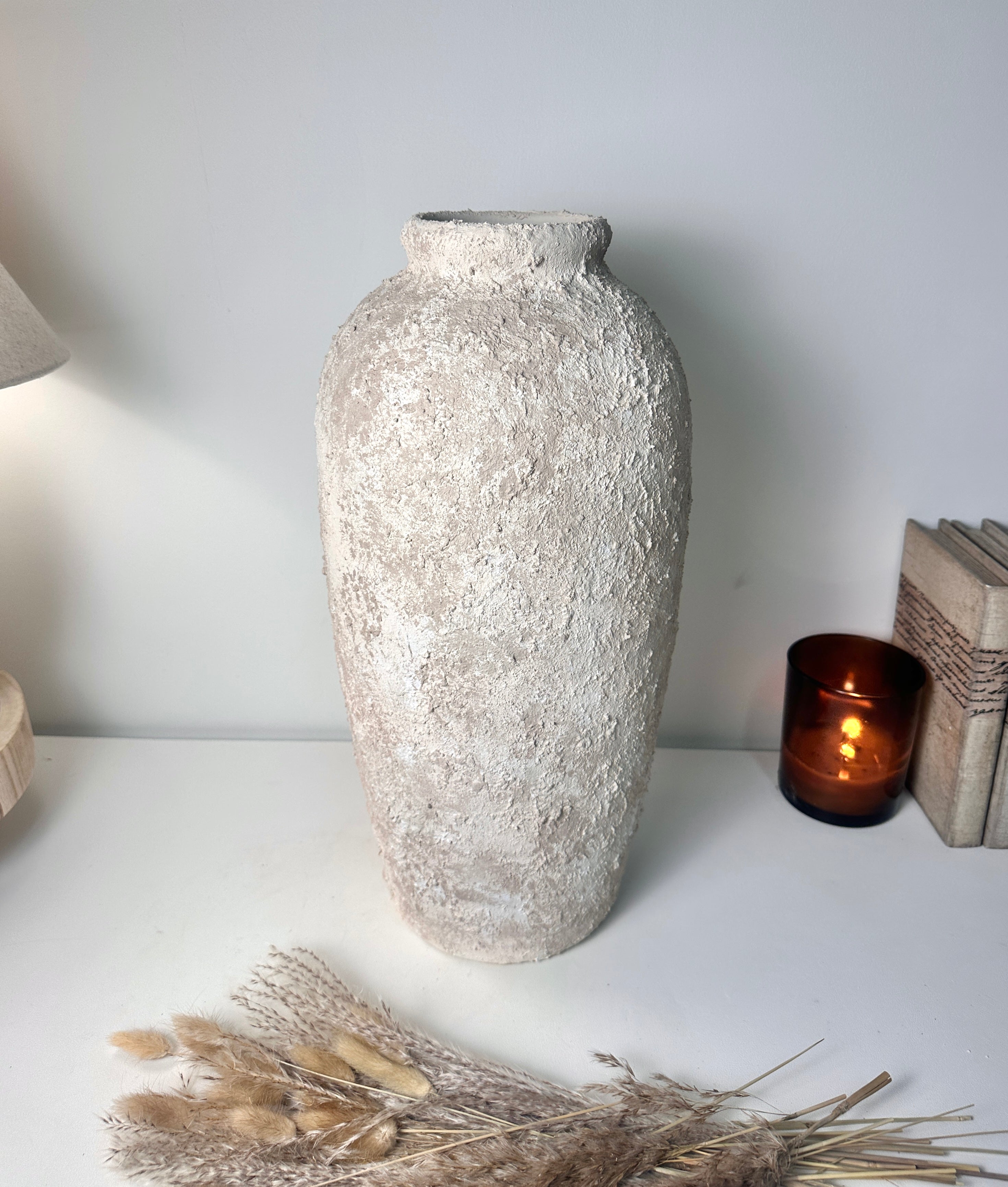 Minimalist Textured Hand-painted Ceramic Vase 17.5" tall - Cream Sand wash (Model A)