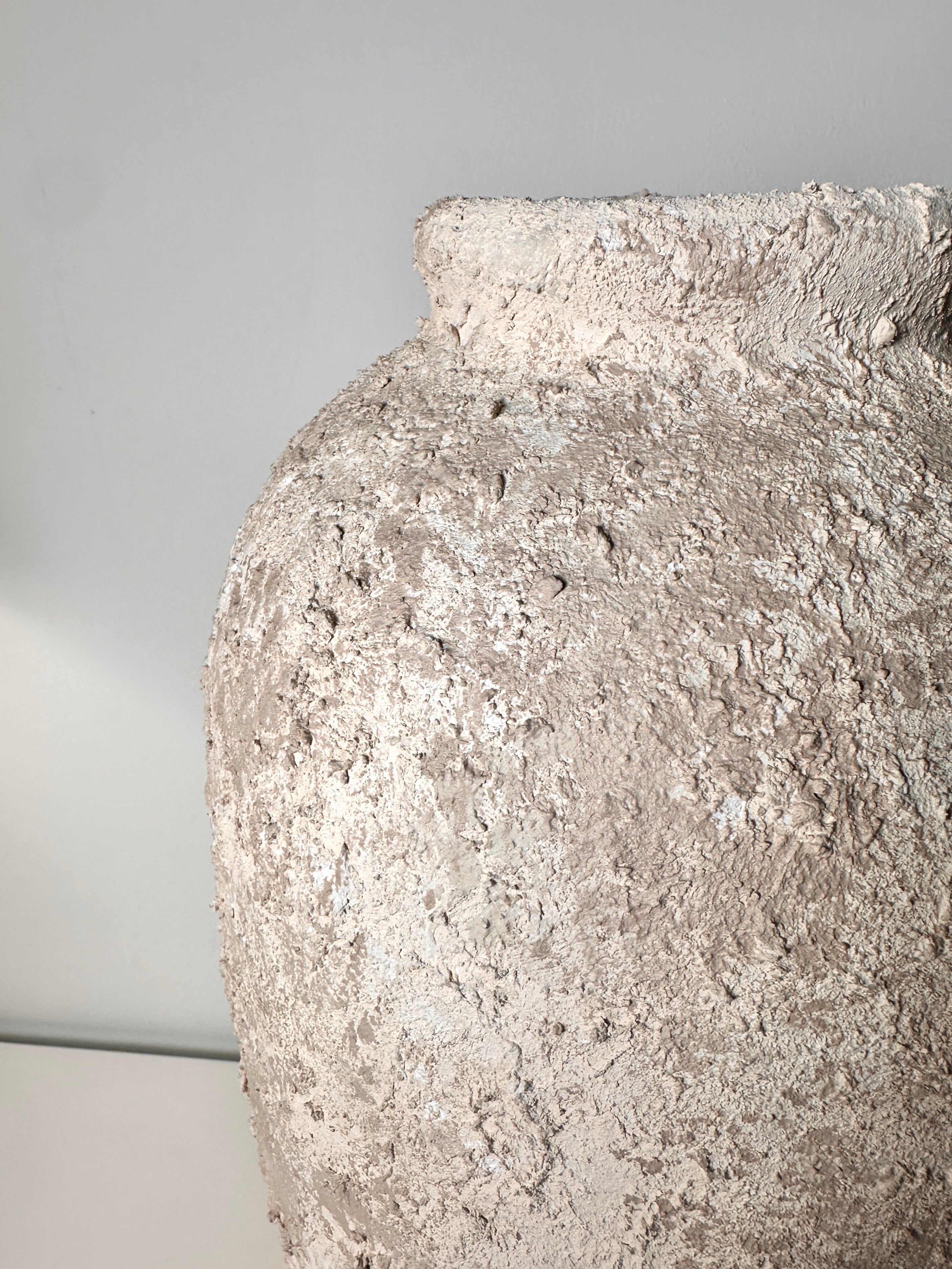 Minimalist Textured Hand-painted Ceramic Vase 17.5" tall - Cream Sand wash (Model A)