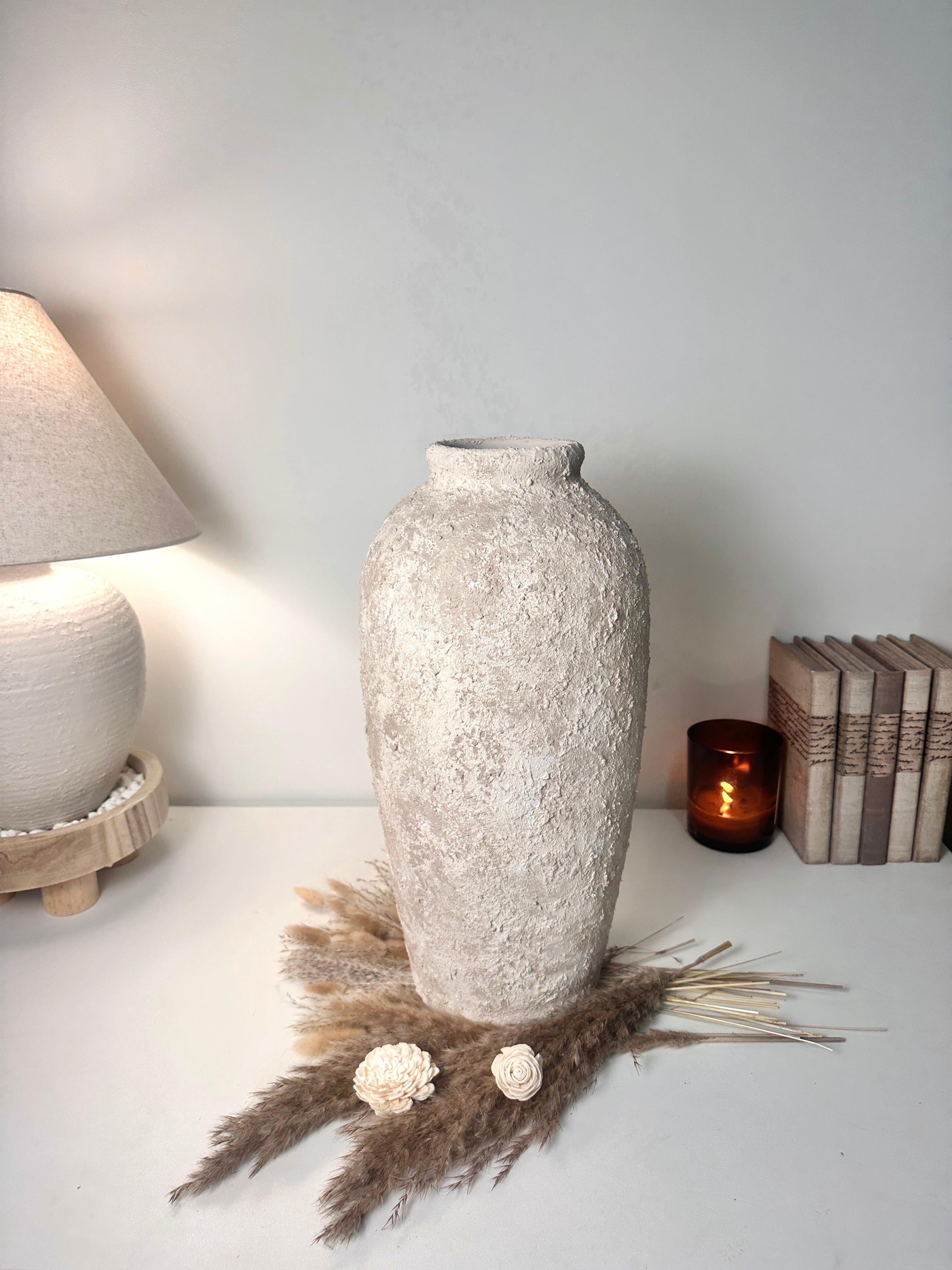 Minimalist Textured Hand-painted Ceramic Vase 17.5" tall - Cream Sand wash (Model A)