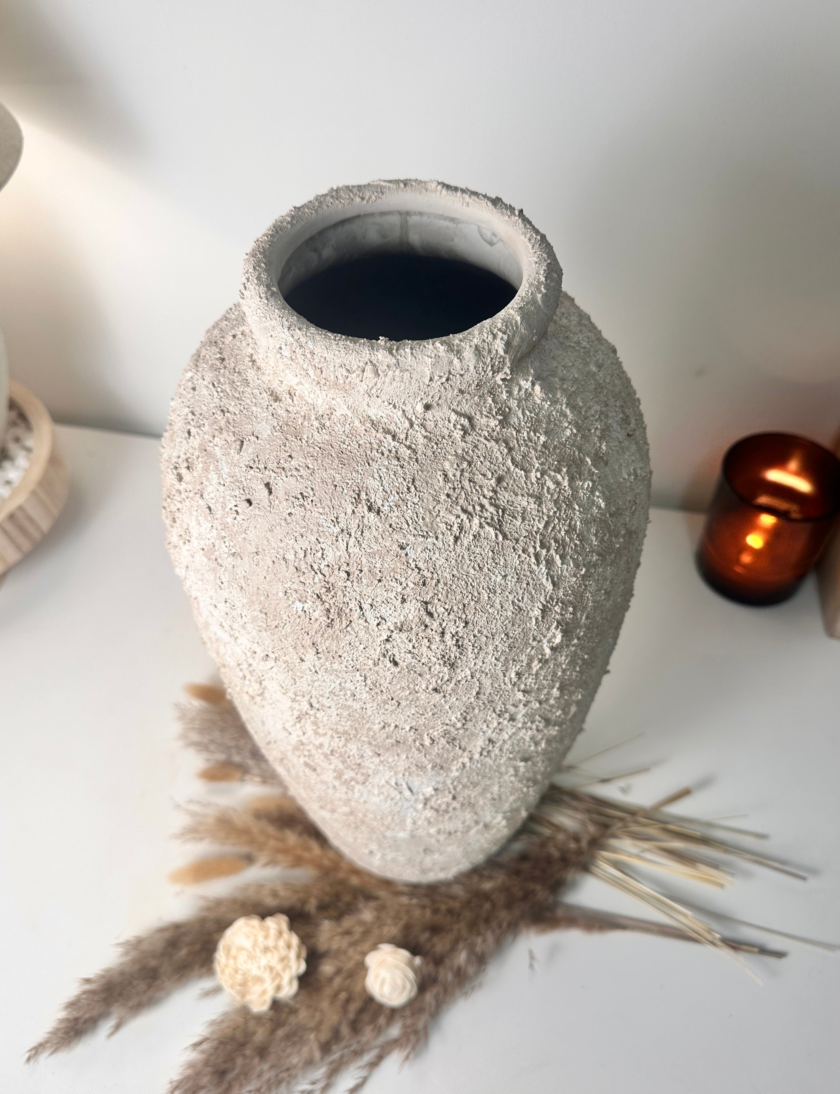 Minimalist Textured Hand-painted Ceramic Vase 17.5" tall - Cream Sand wash (Model A)