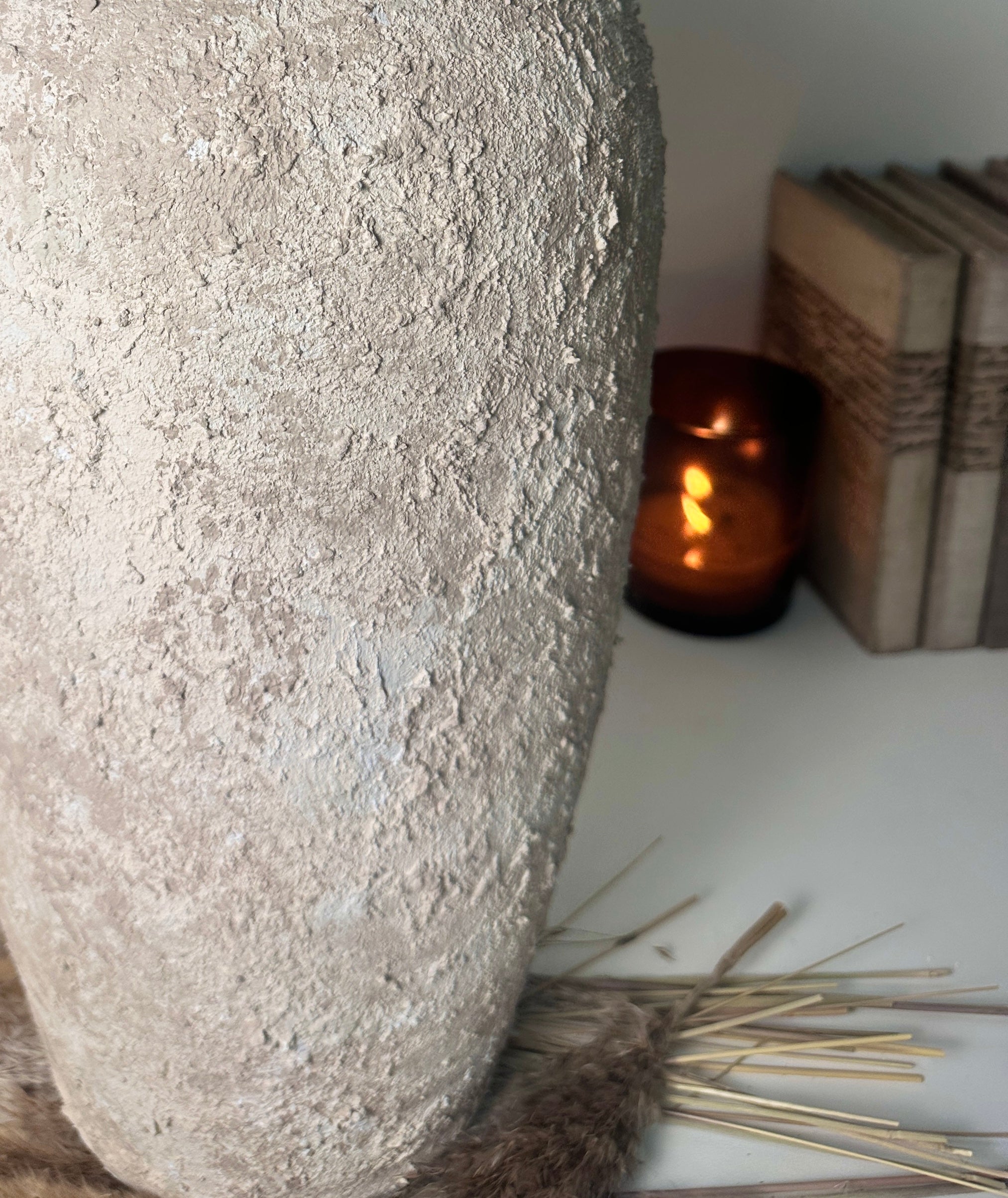 Minimalist Textured Hand-painted Ceramic Vase 17.5" tall - Cream Sand wash (Model A)