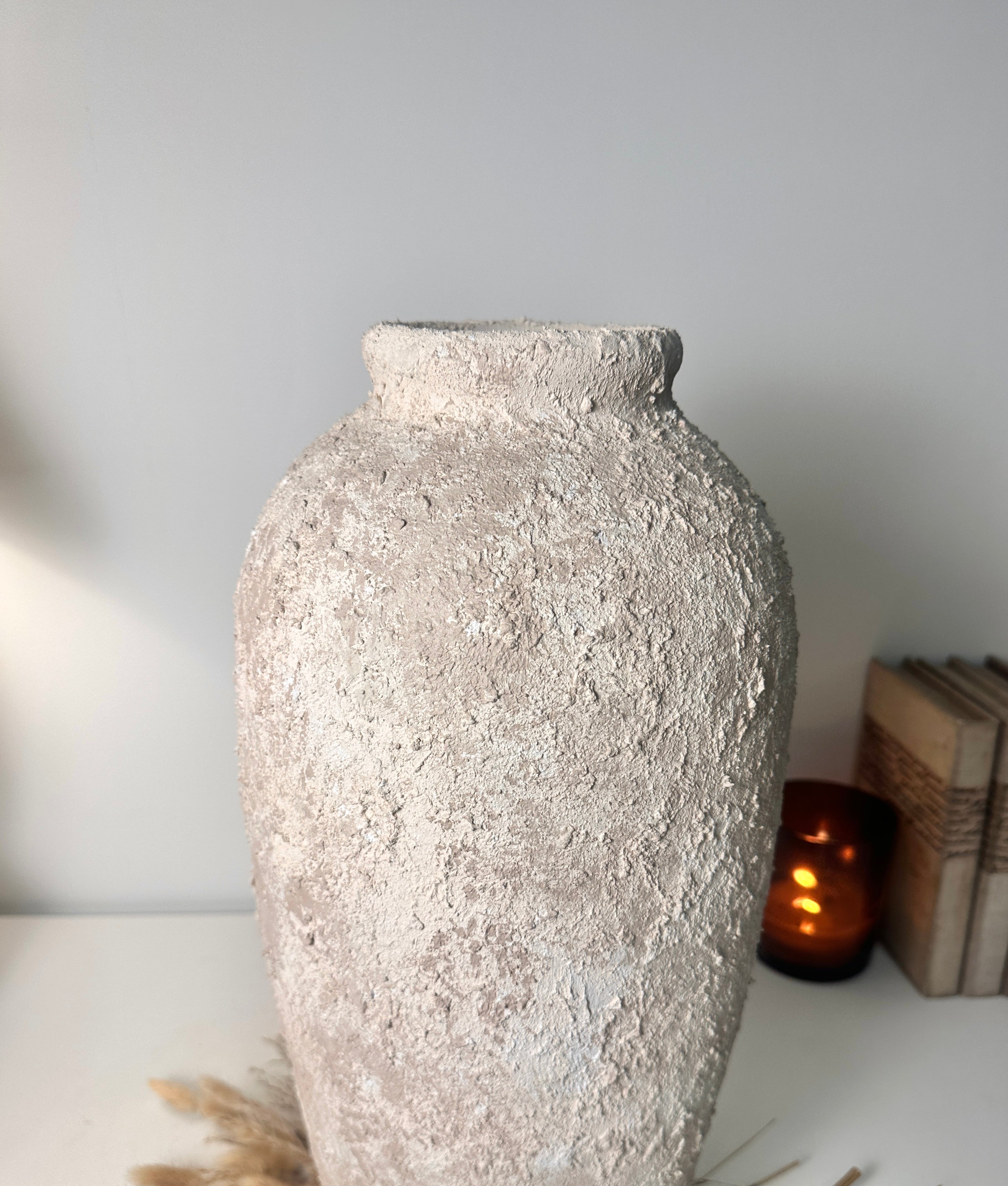 Minimalist Textured Hand-painted Ceramic Vase 17.5" tall - Cream Sand wash (Model A)