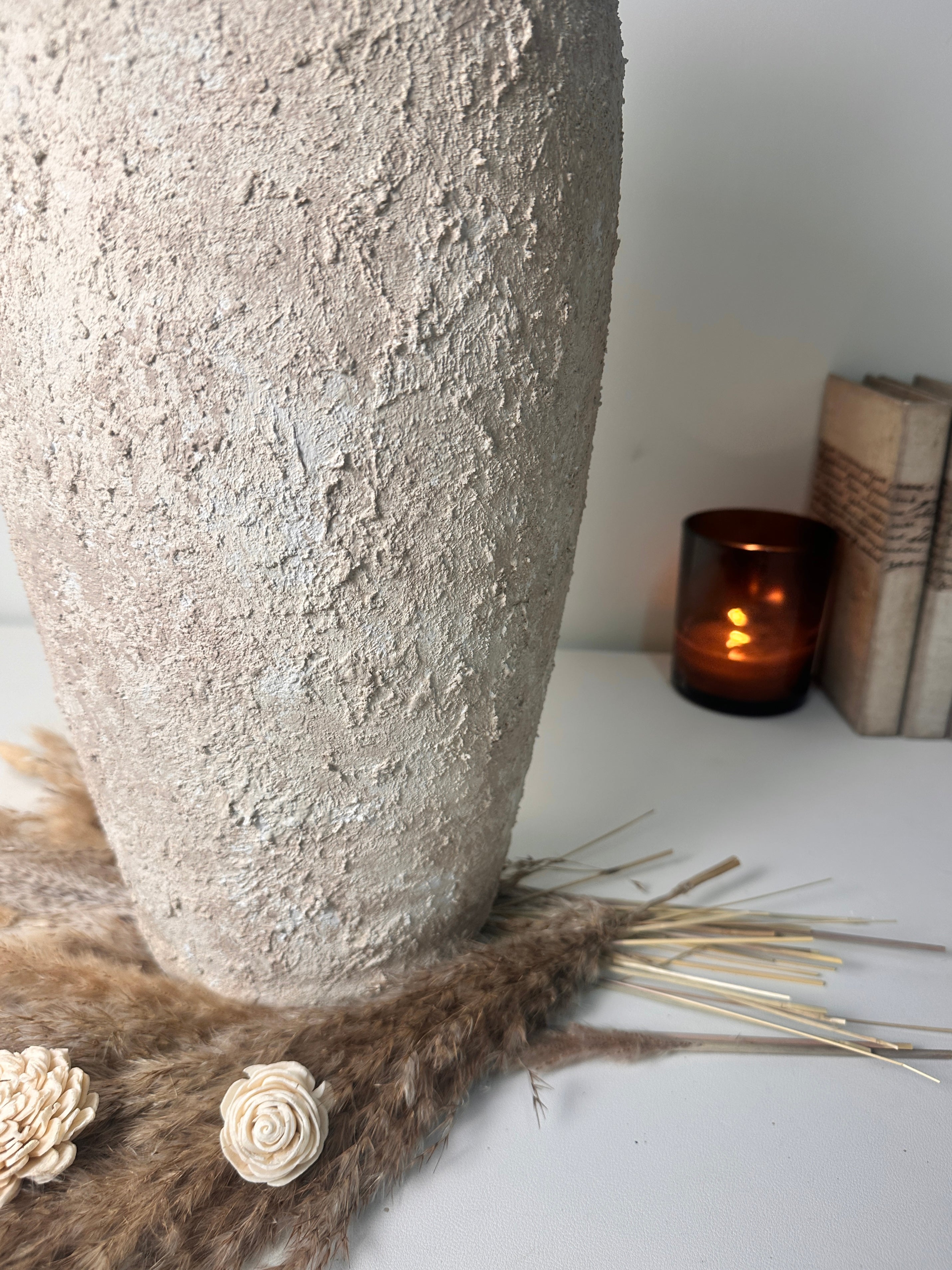 Minimalist Textured Hand-painted Ceramic Vase 17.5" tall - Cream Sand wash (Model A)