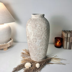Minimalist Textured Hand-painted Ceramic Vase 17.5" tall - Cream Sand wash (Model A)