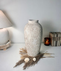 Minimalist Textured Hand-painted Ceramic Vase 17.5" tall - Cream Sand wash (Model A)