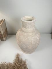 Handmade Light Beige Washed Ceramic Vase 12.5" tall