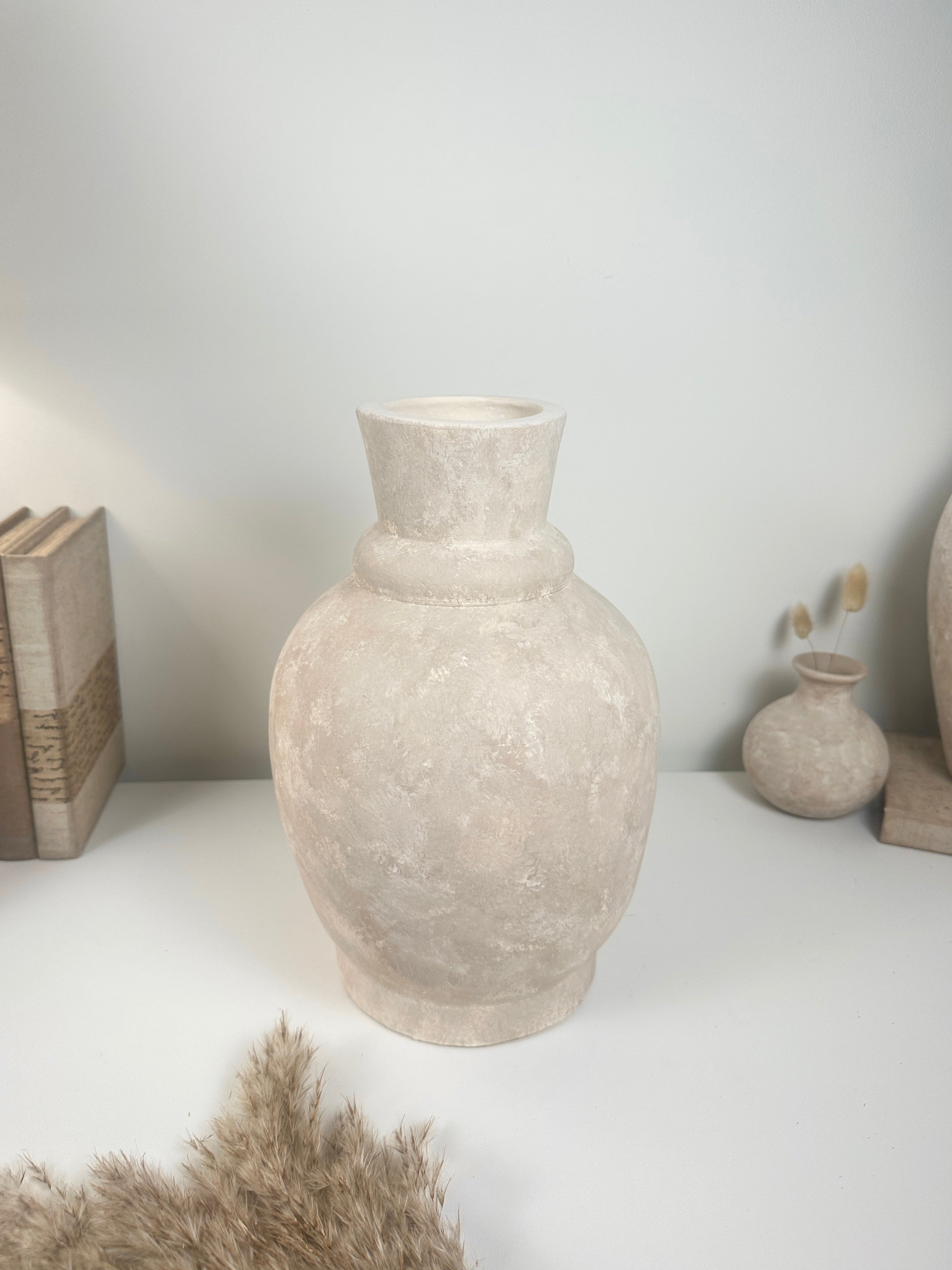 Handmade Light Beige Washed Ceramic Vase 12.5" tall
