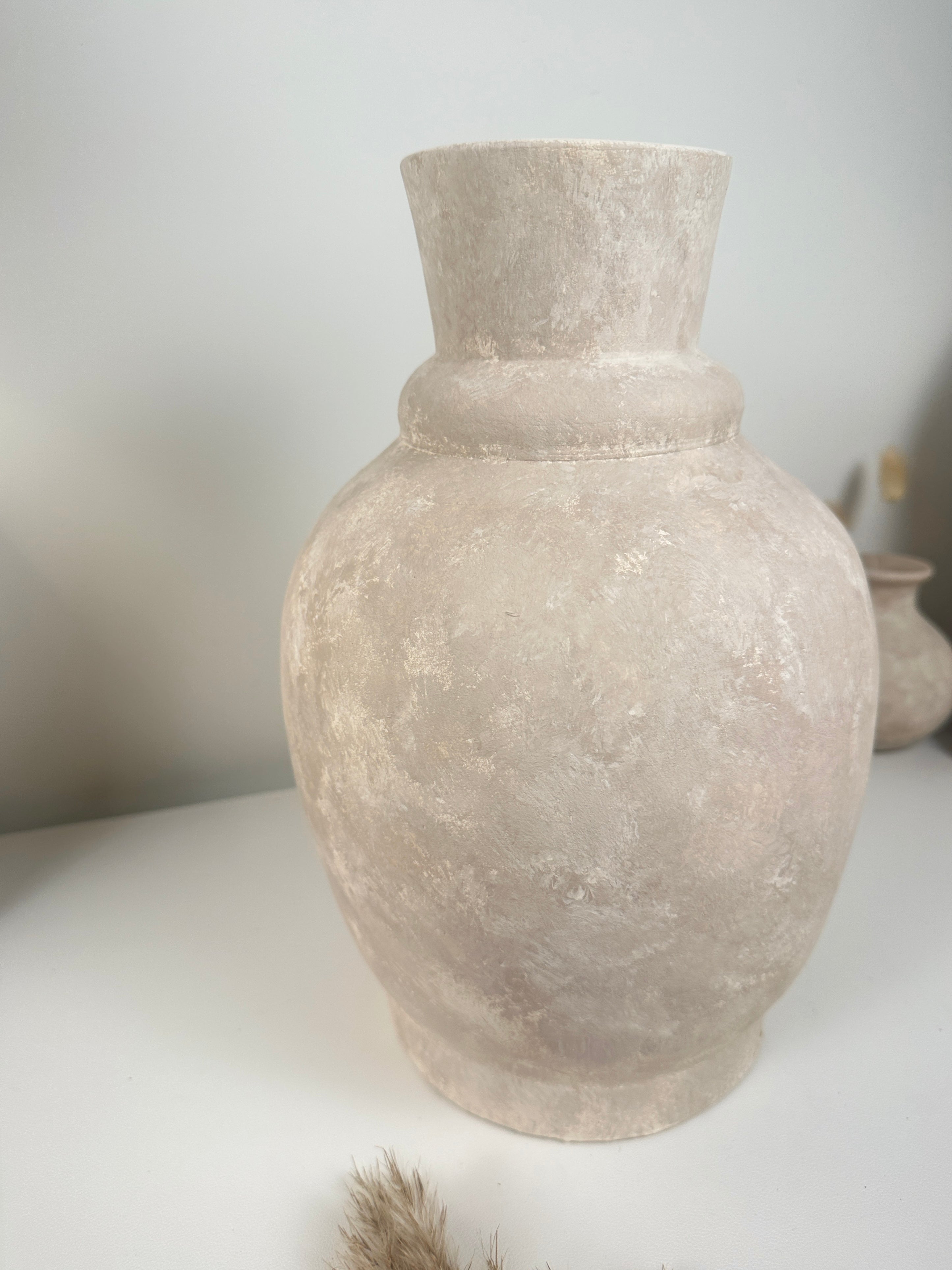 Handmade Light Beige Washed Ceramic Vase 12.5" tall