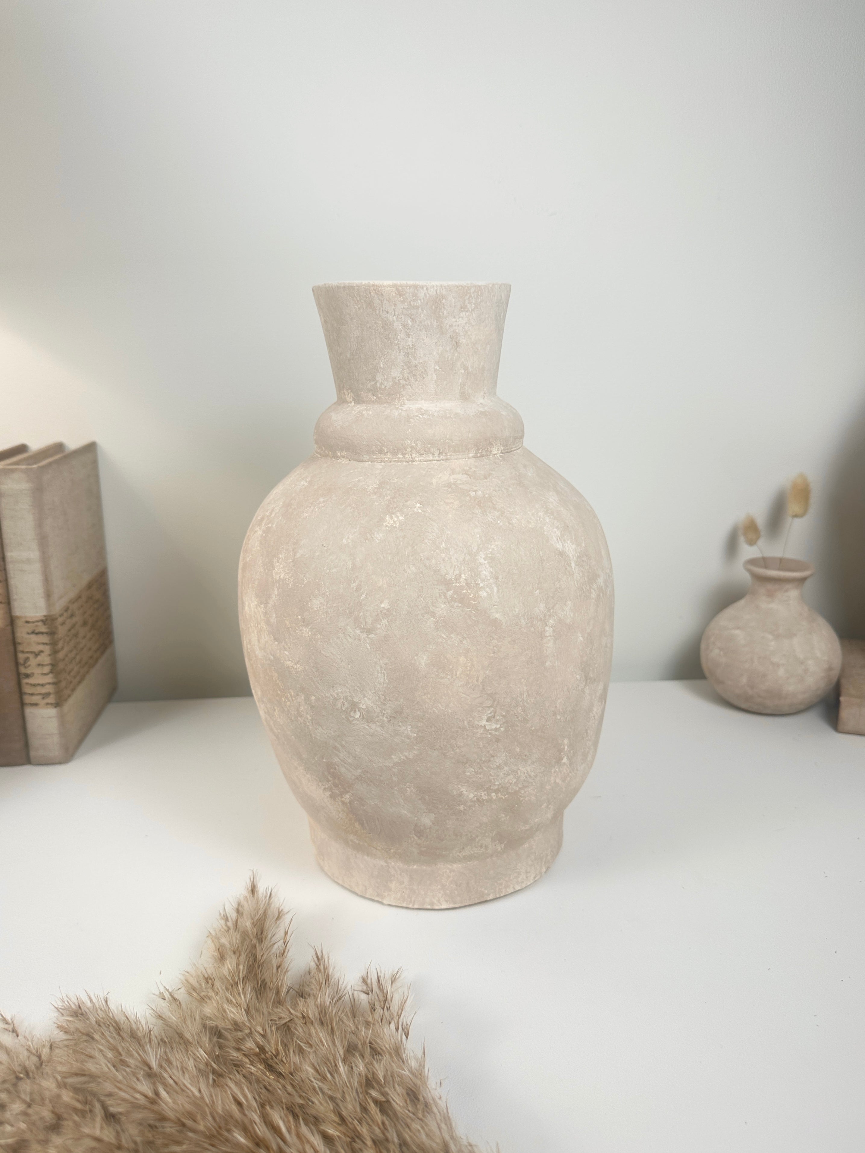 Handmade Light Beige Washed Ceramic Vase 12.5" tall