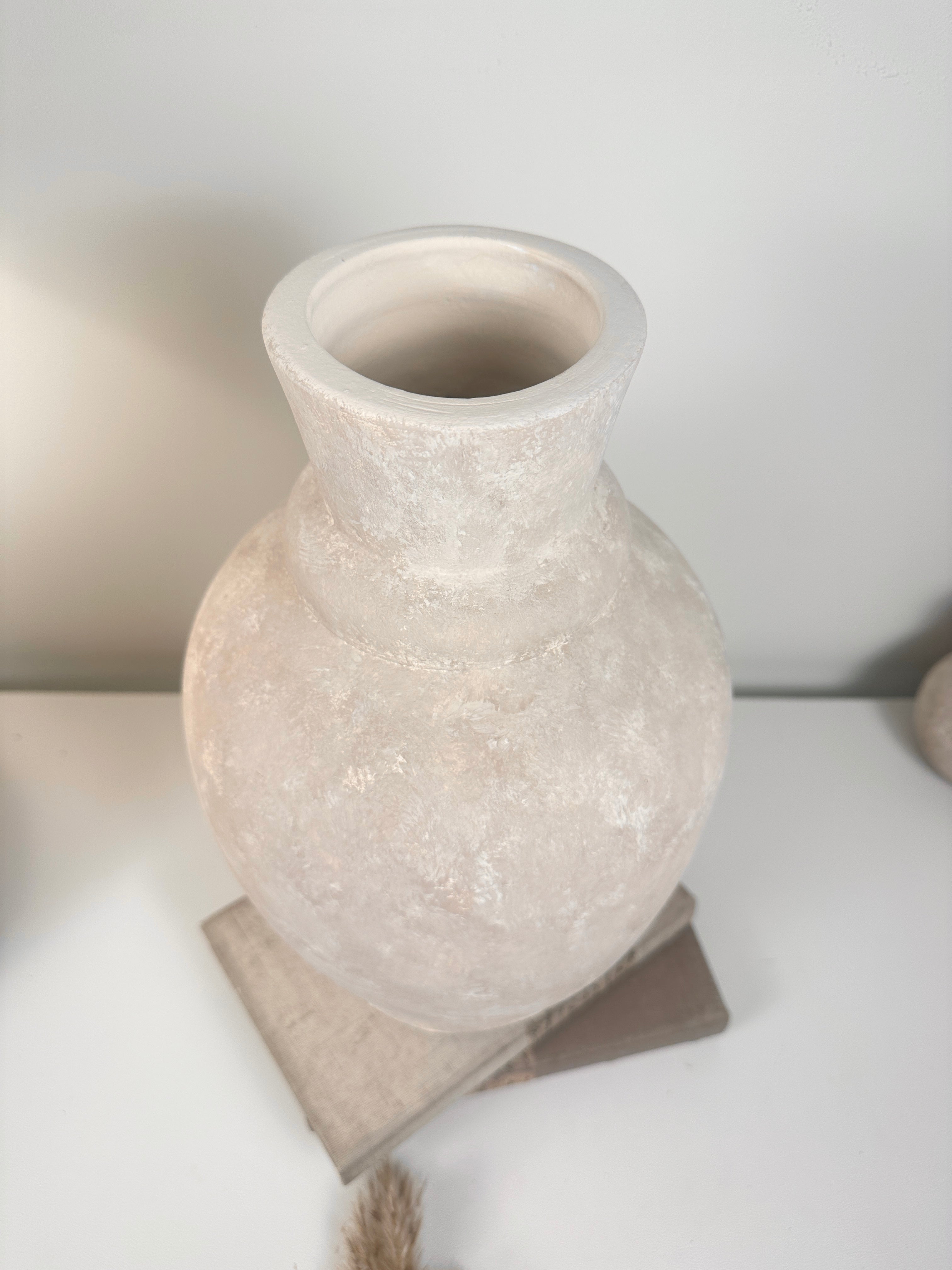 Handmade Light Beige Washed Ceramic Vase 12.5" tall