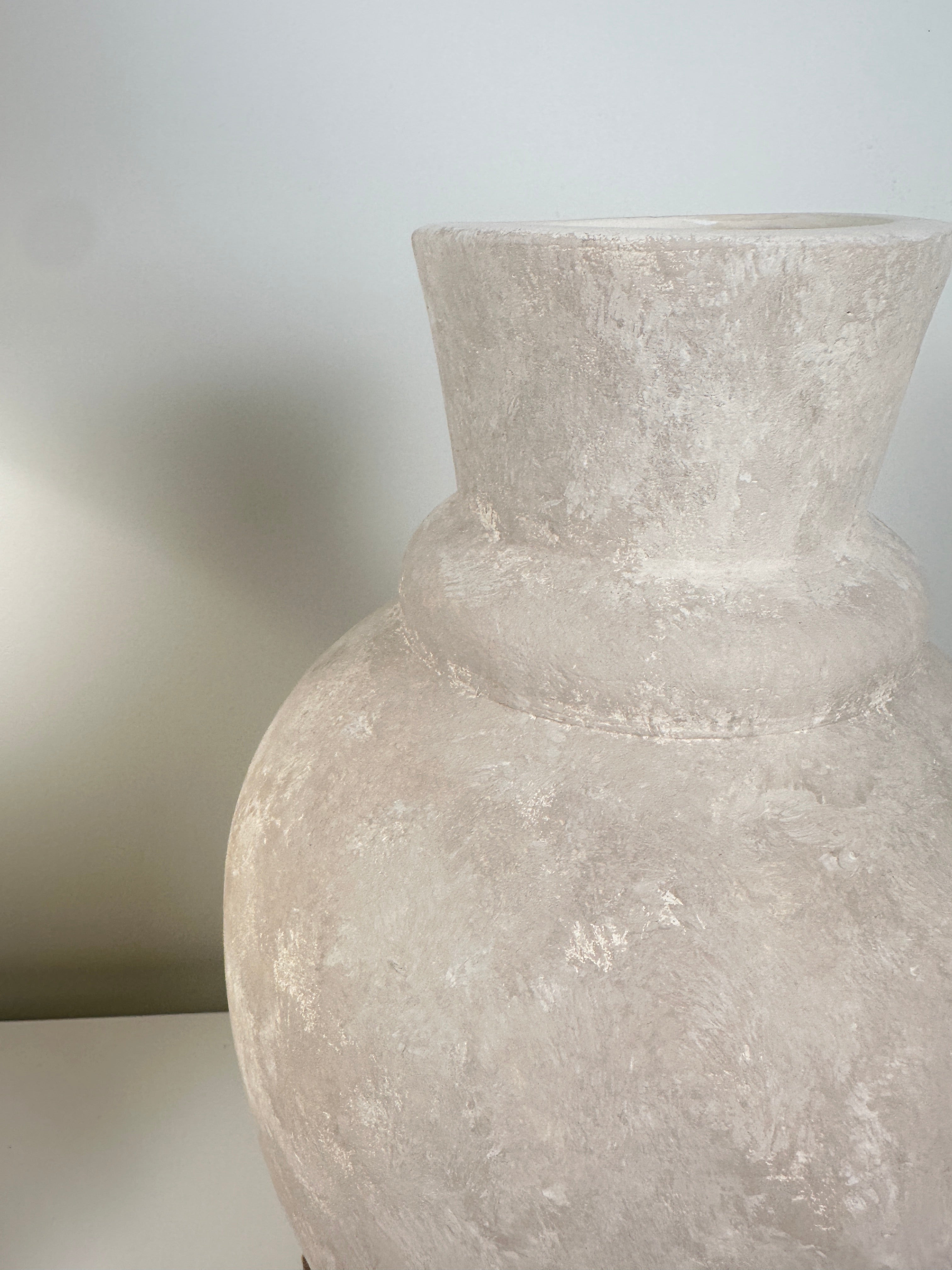 Handmade Light Beige Washed Ceramic Vase 12.5" tall