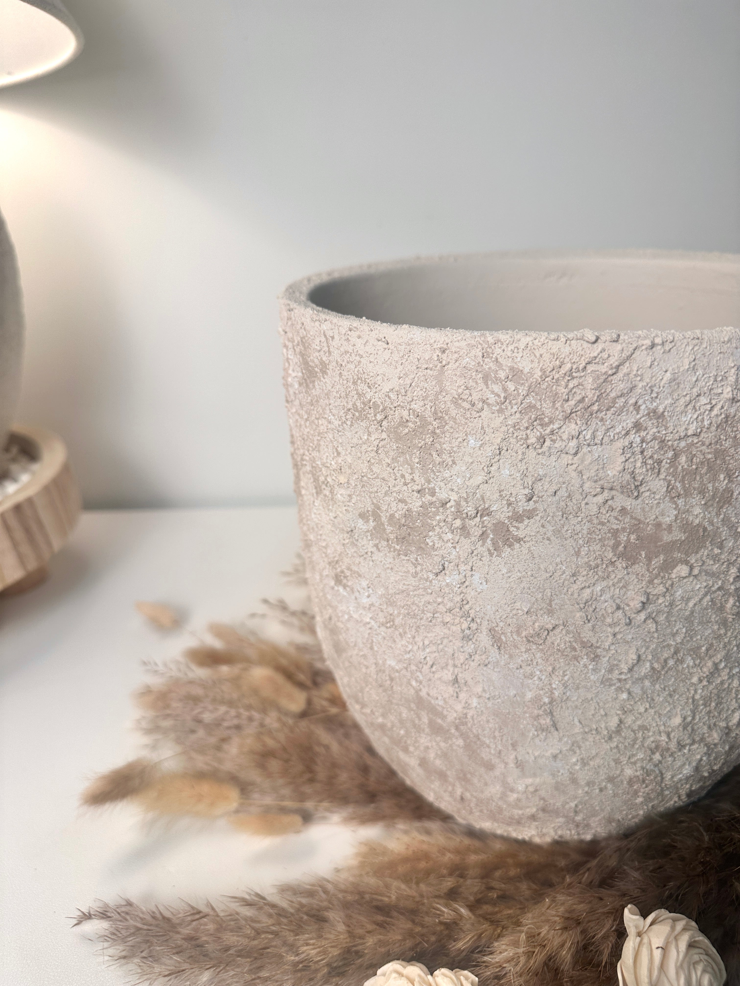 9" tall Minimalist Hand-Painted & Textured Planter Pot with drainage hole - Cream Sand wash