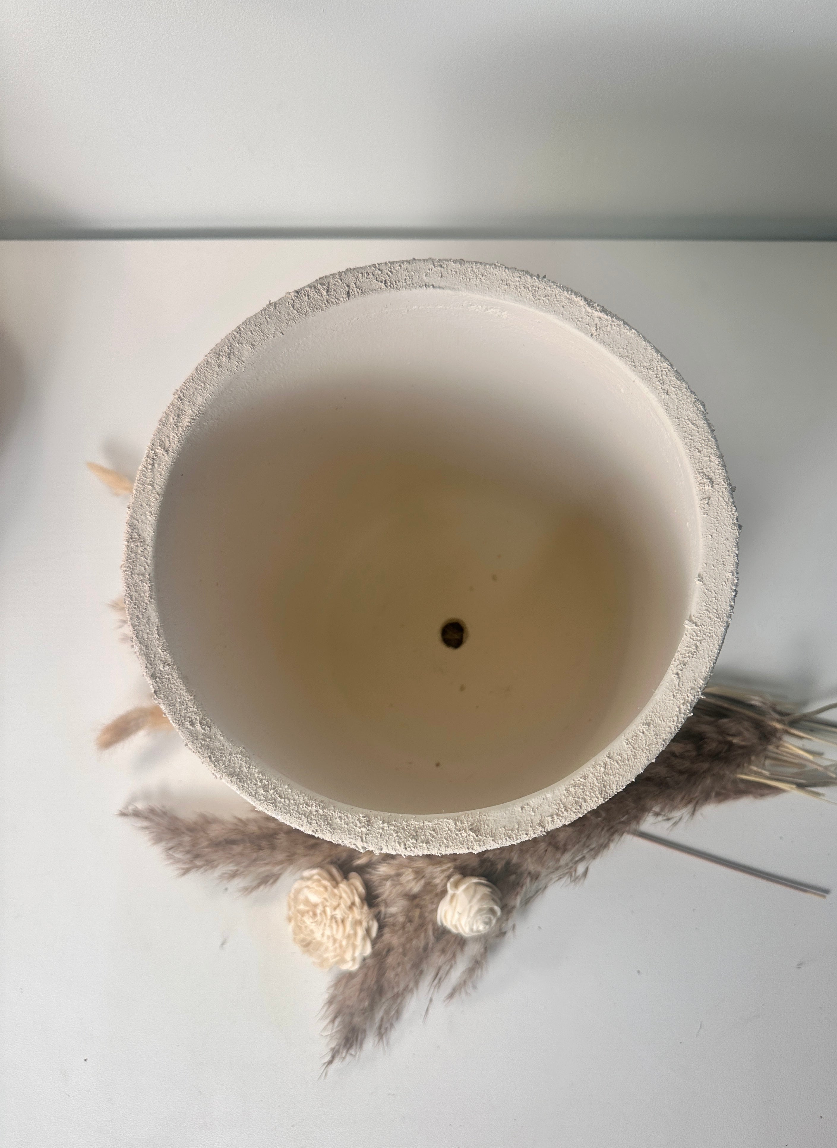 9" tall Minimalist Hand-Painted & Textured Planter Pot with drainage hole - Cream Sand wash