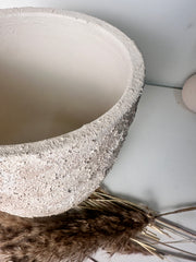 9" tall Minimalist Hand-Painted & Textured Planter Pot with drainage hole - Cream Sand wash