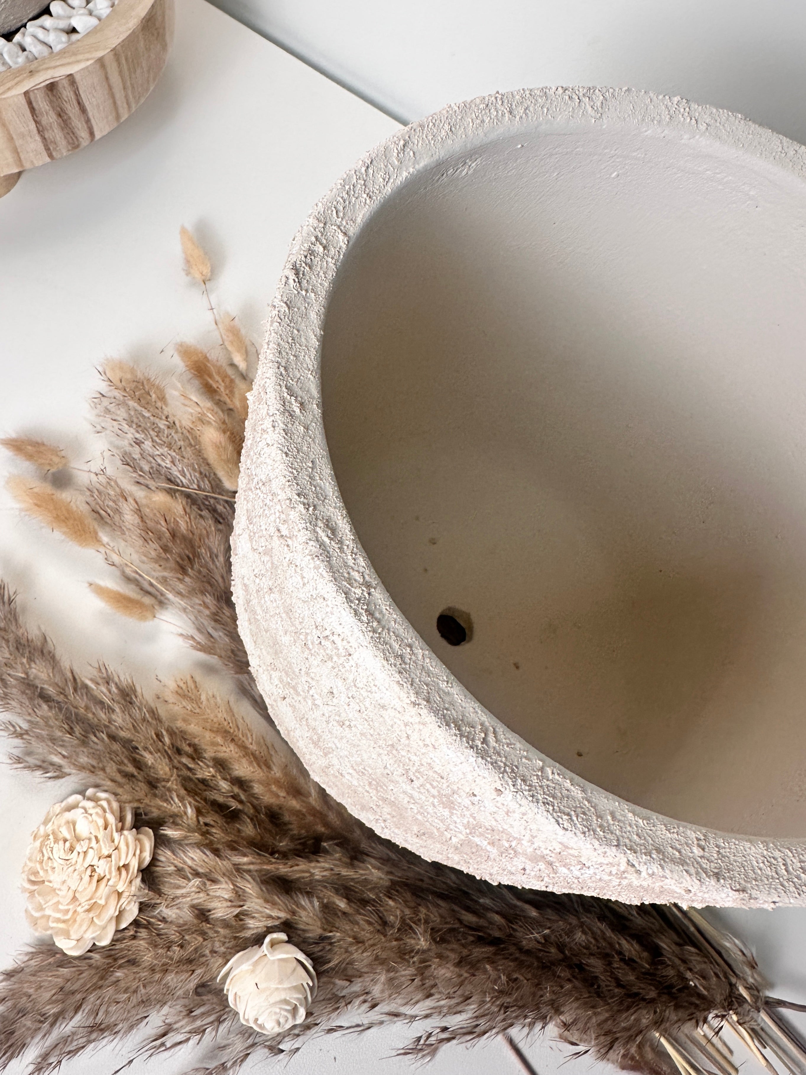 9" tall Minimalist Hand-Painted & Textured Planter Pot with drainage hole - Cream Sand wash