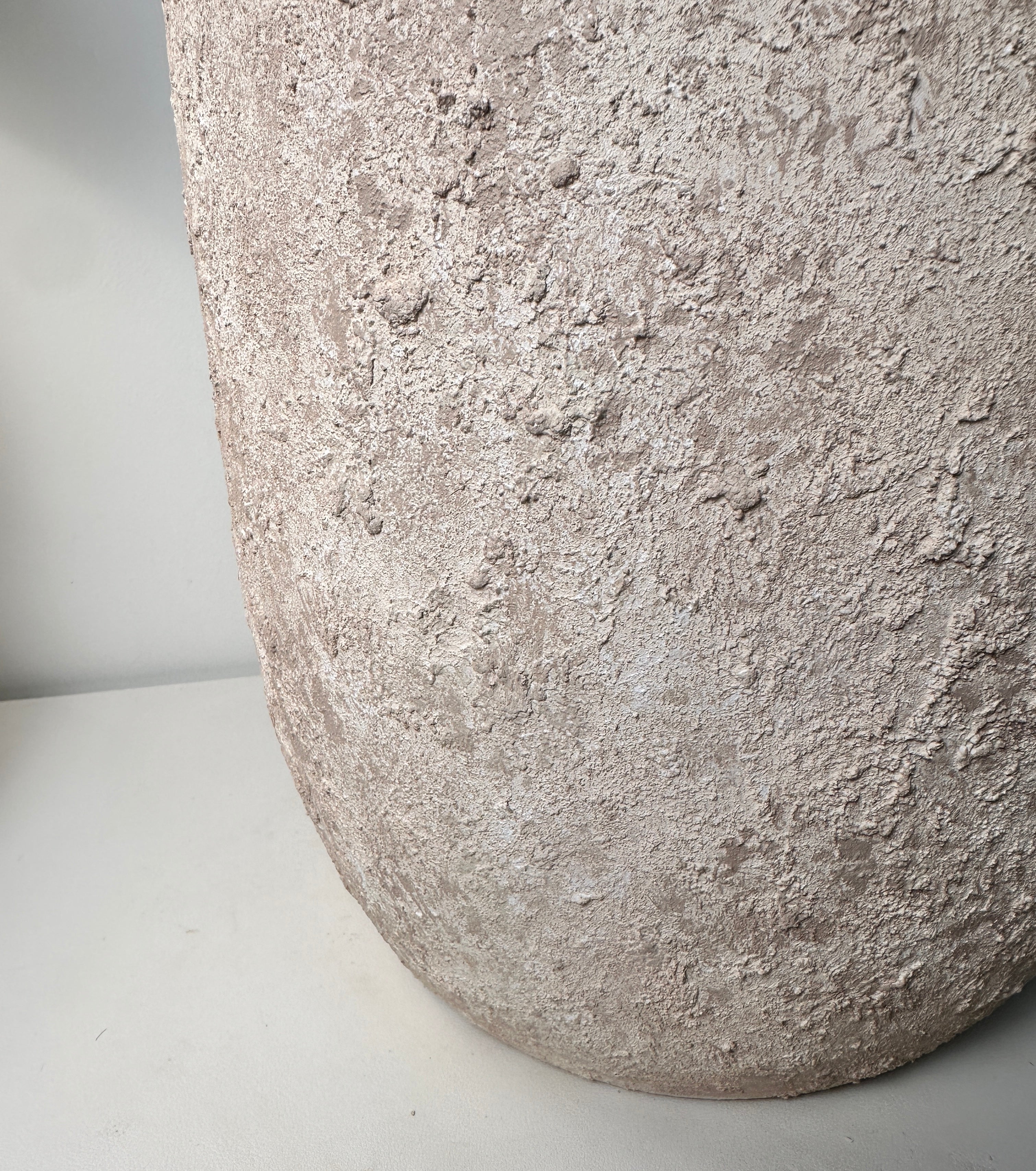 11" tall Minimalist Hand-Painted & Textured Planter Pot with drainage hole - Cream Sand wash