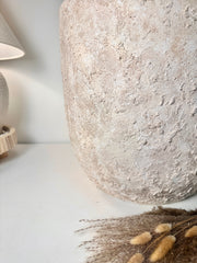 17" tall Minimalist Hand-Painted & Textured Planter Pot with drainage hole - cream wash