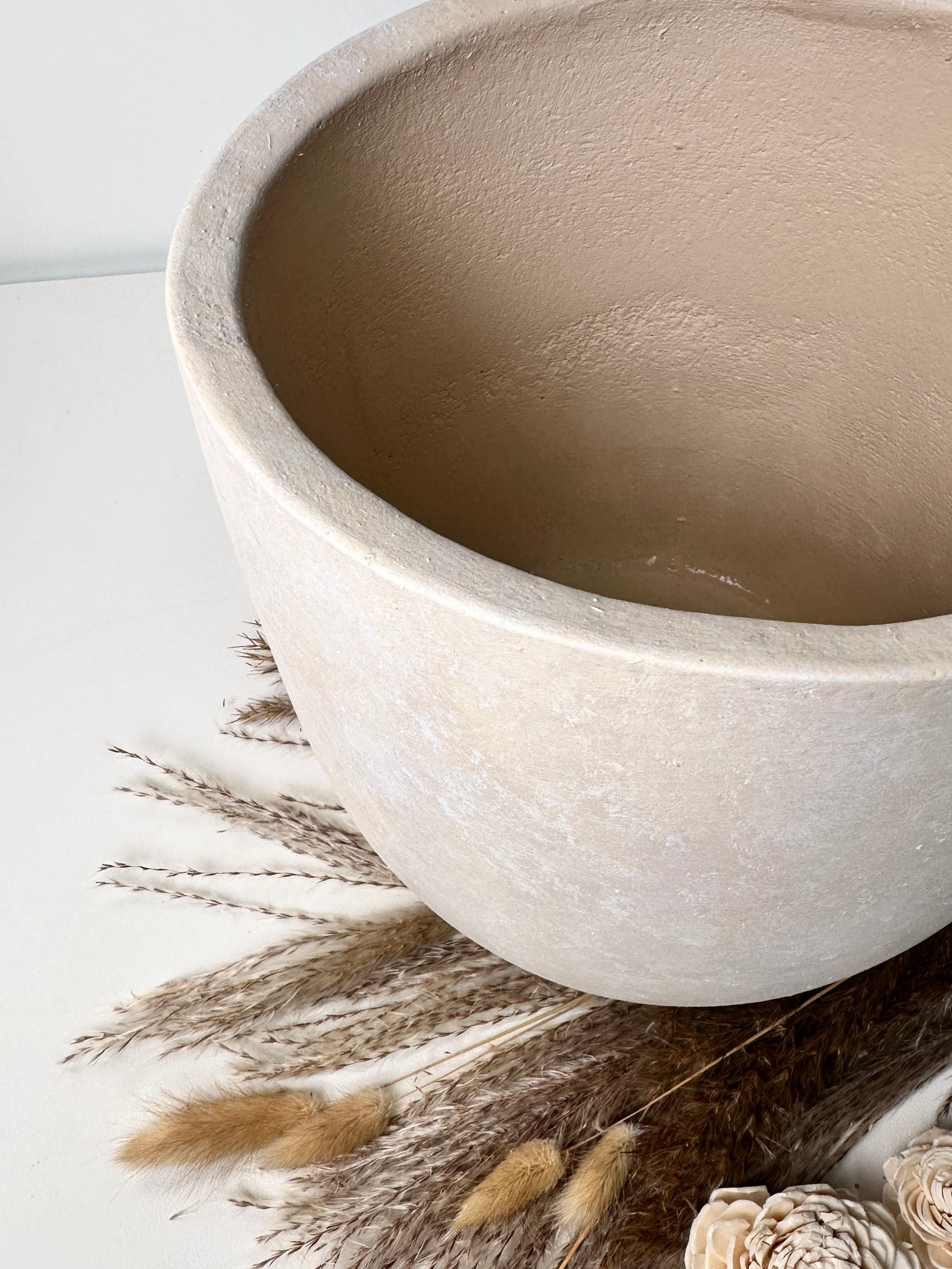 9" tall Minimalist Hand-Painted & Textured Planter Pot with drainage hole - Sand wash