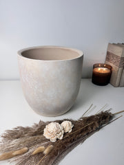 9" tall Minimalist Hand-Painted & Textured Planter Pot with drainage hole - Sand wash