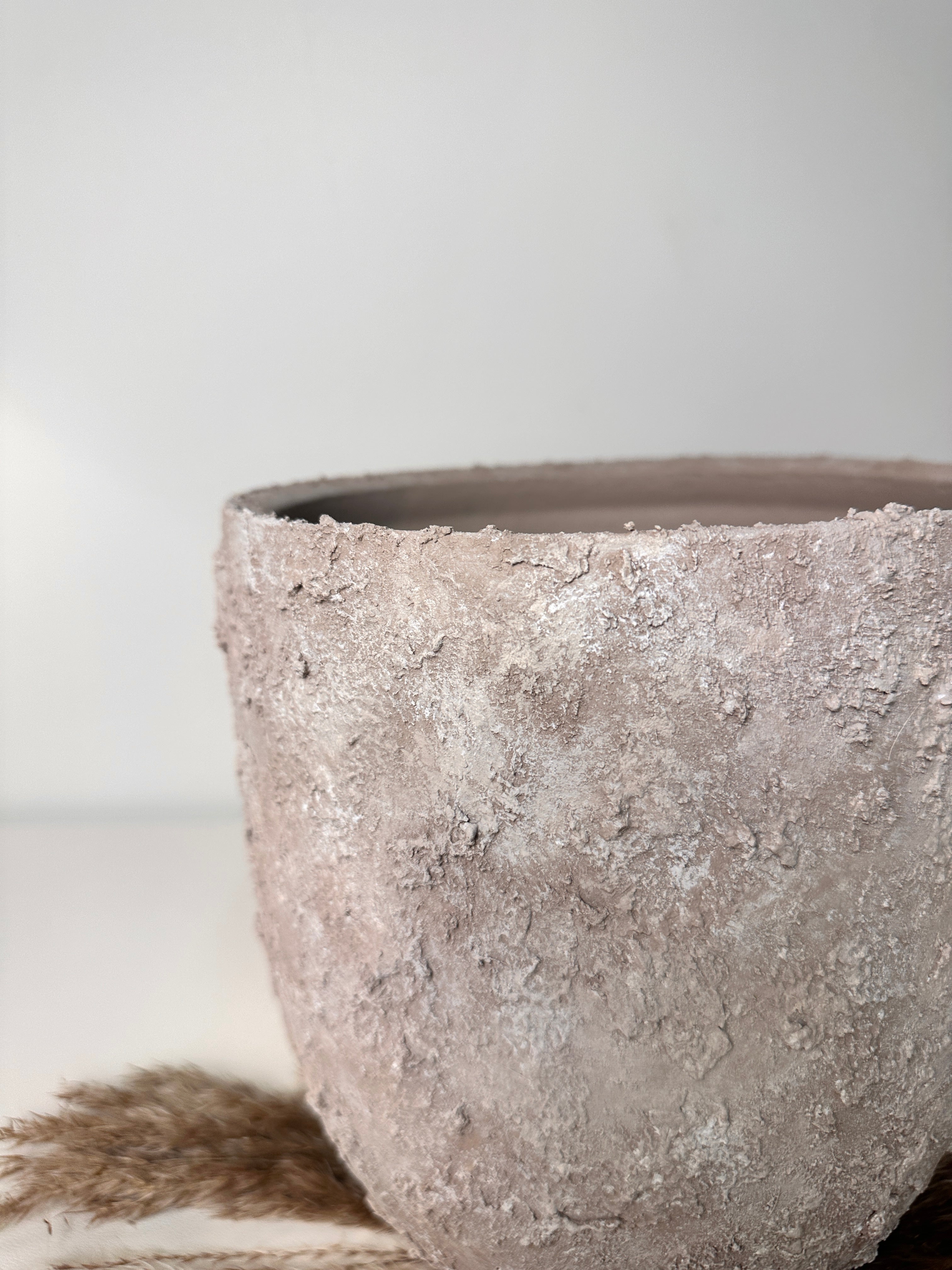 9" tall Minimalist Hand-Painted & Textured Planter Pot with drainage hole - Beige wash