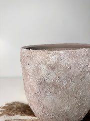 9" tall Minimalist Hand-Painted & Textured Planter Pot with drainage hole - Beige wash