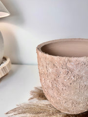 9" tall Rustic Hand-Painted & Textured Planter Pot with drainage hole - Light Brown