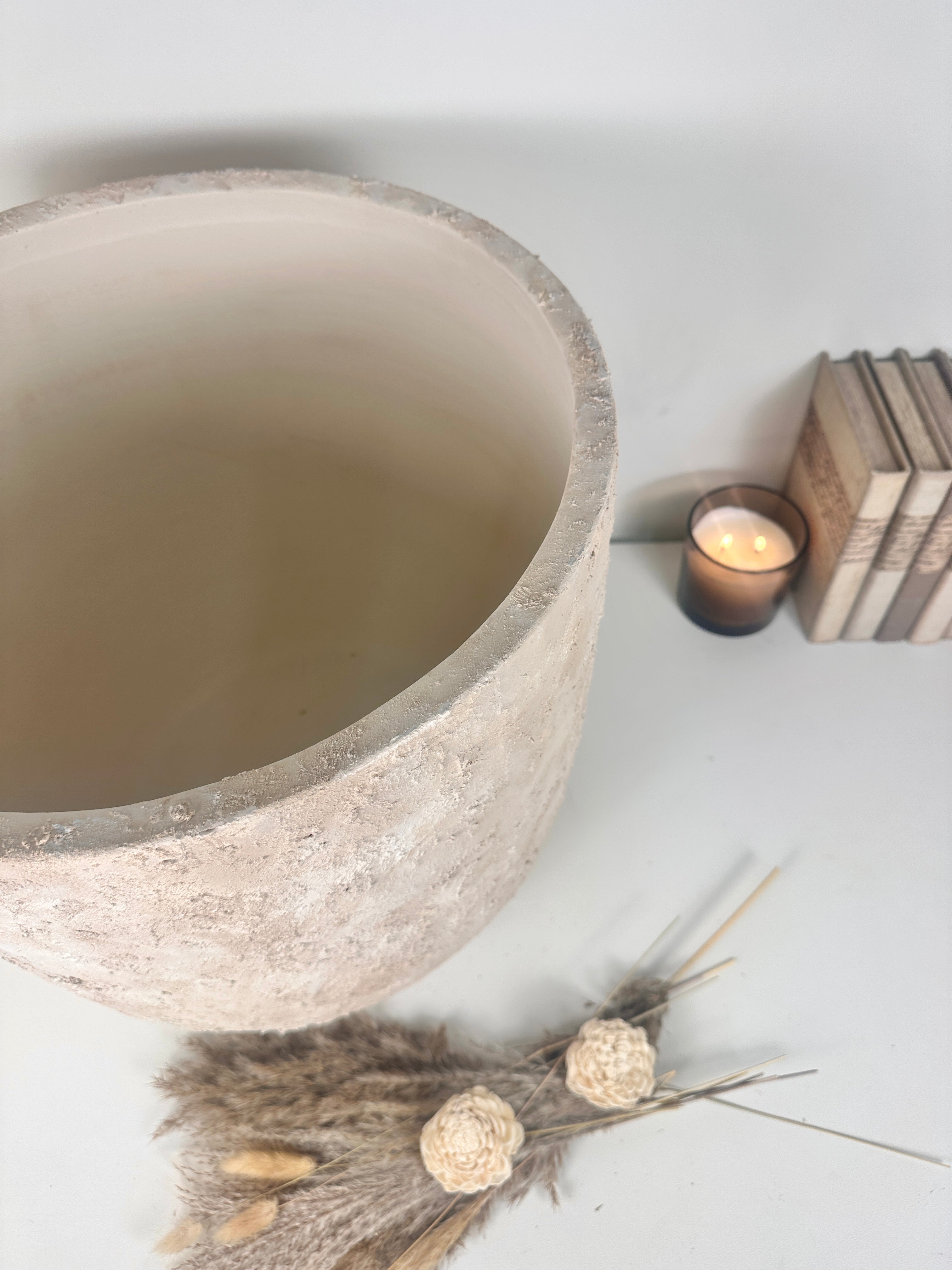 16.5" tall Minimalist Hand-Painted & Textured Planter Pot with drainage hole - cream sand wash (Model A)