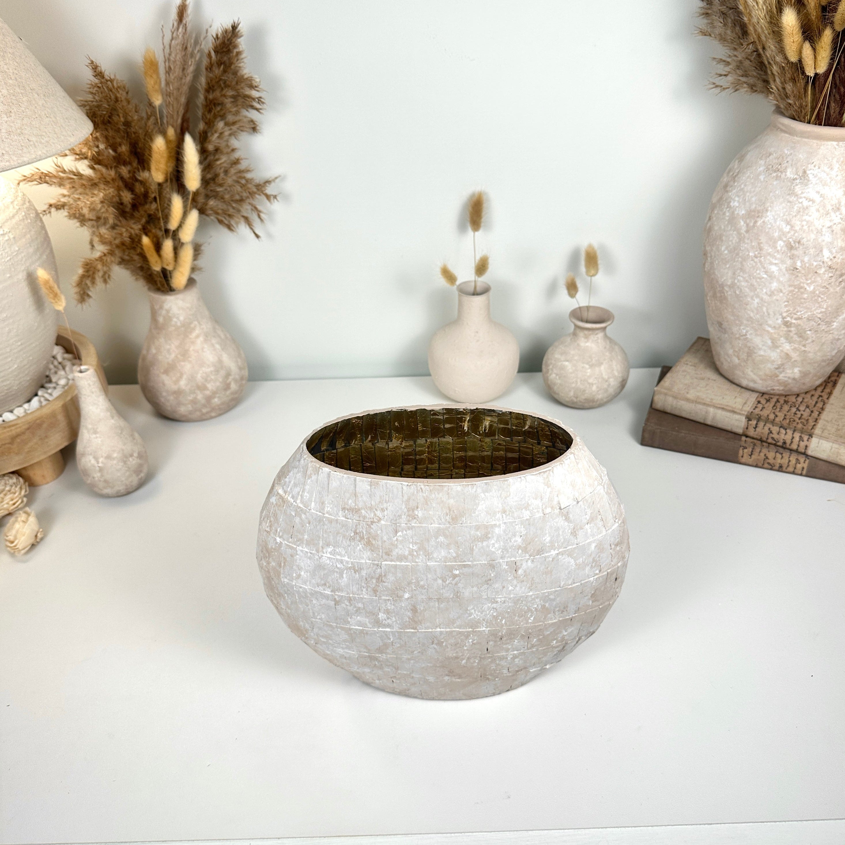 the Perfect Imperfect Mosaic Glass Vase 9" tall - beige washed