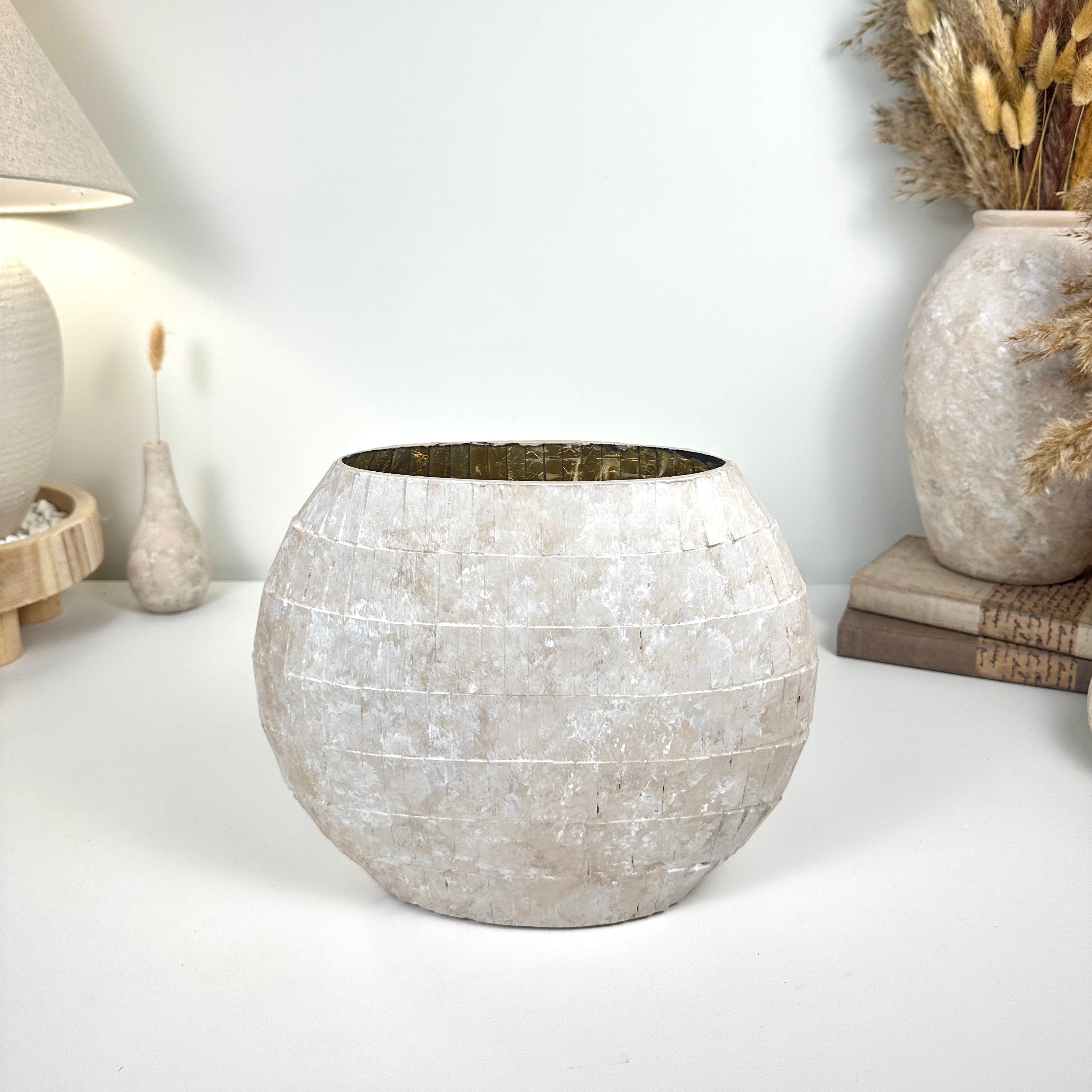 the Perfect Imperfect Mosaic Glass Vase 9" tall - beige washed