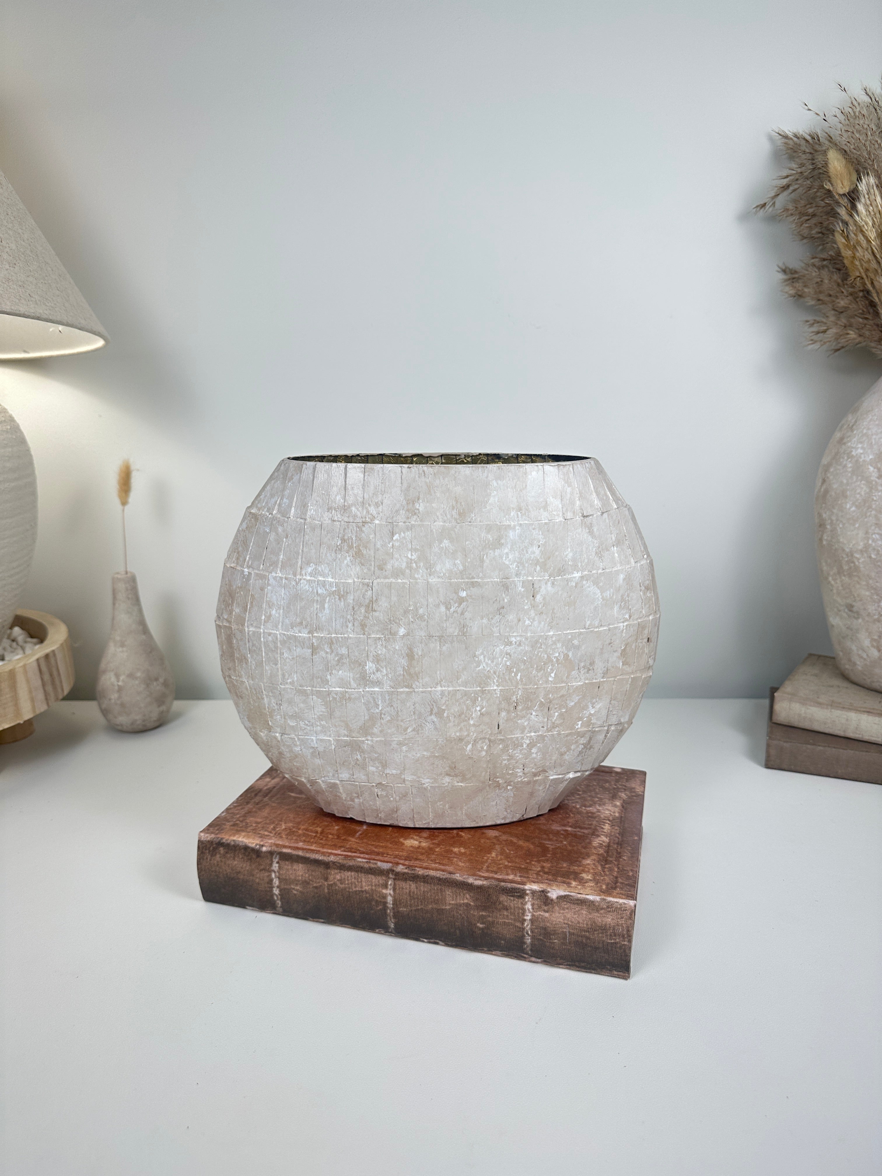 the Perfect Imperfect Mosaic Glass Vase 9" tall - beige washed