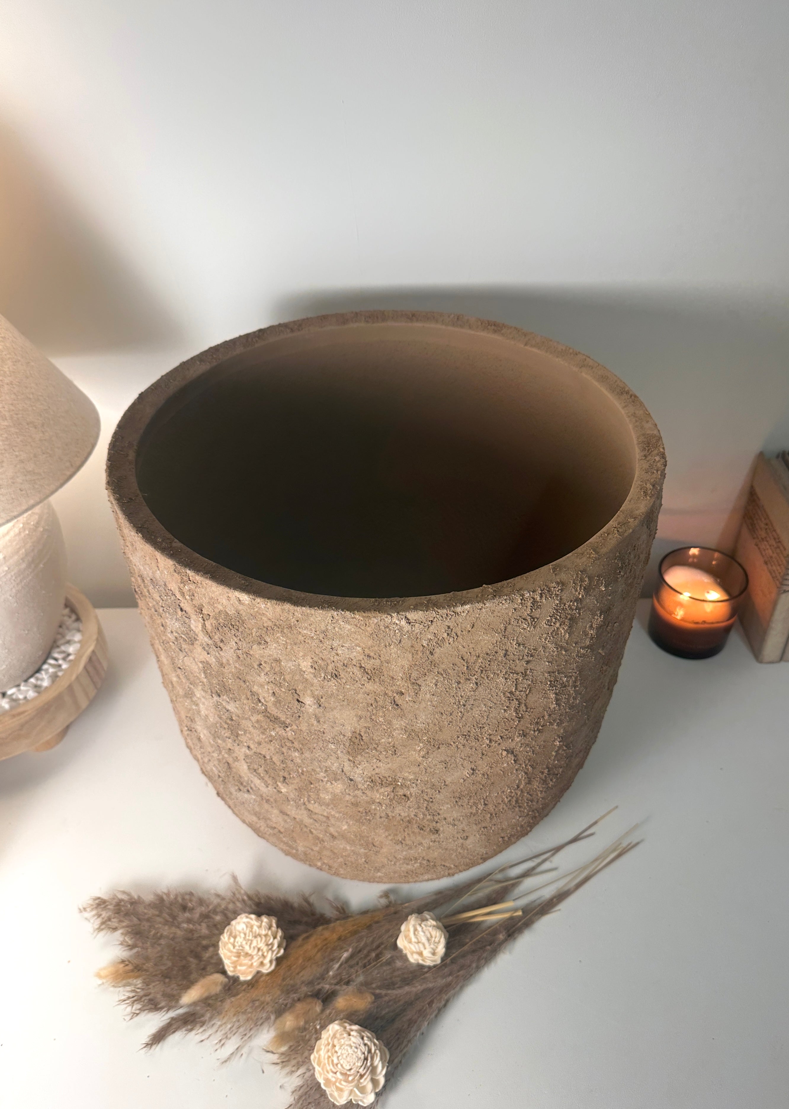 16.5 tall Rustic Hand-Painted & Textured Planter Pot with Drainage Hole - Earth Brown