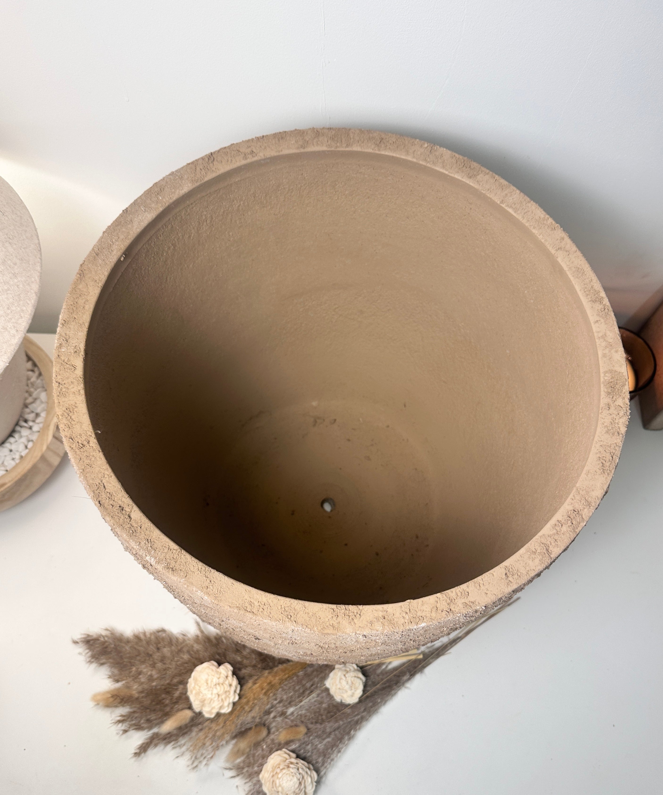 16.5 tall Rustic Hand-Painted & Textured Planter Pot with Drainage Hole - Earth Brown