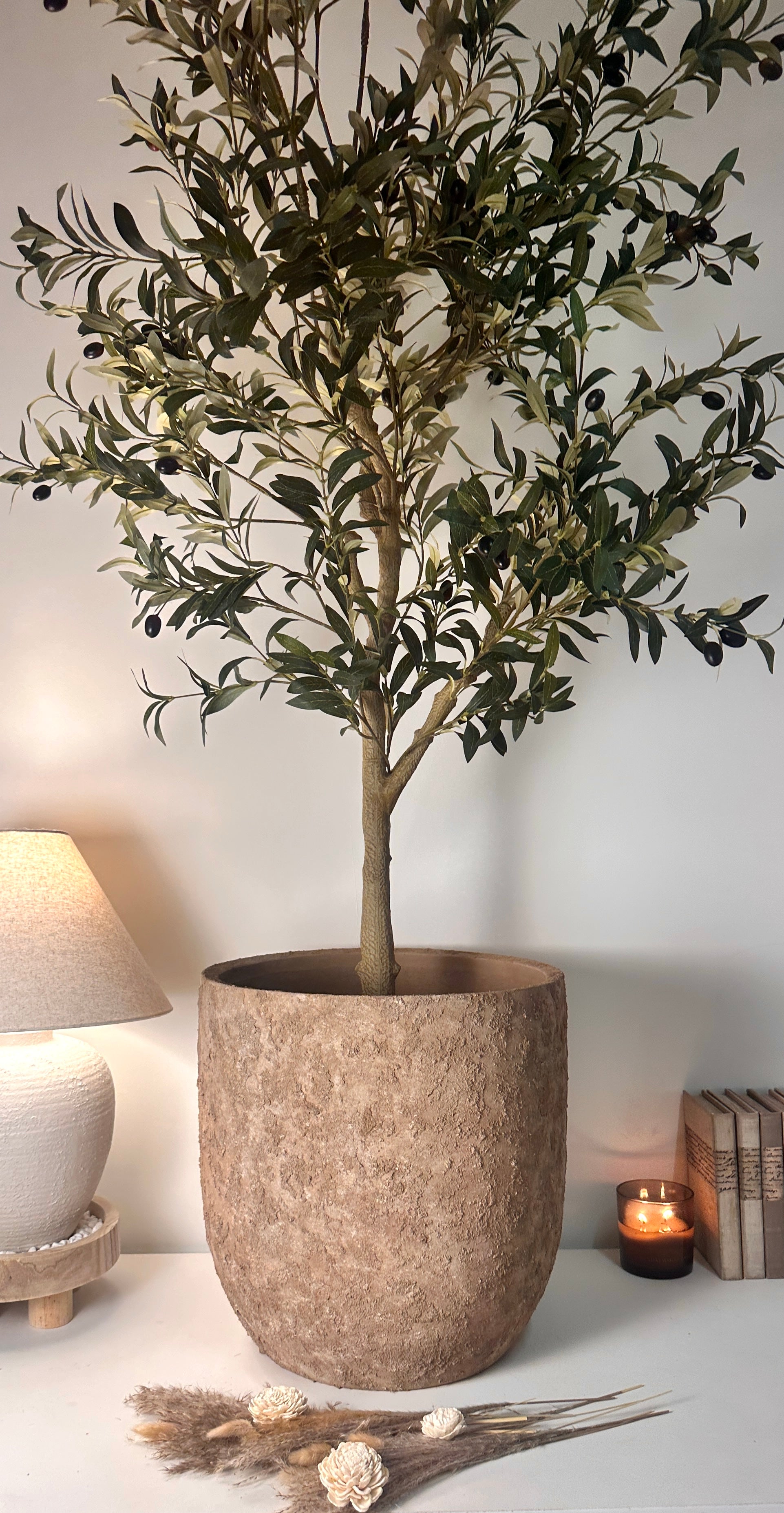 16.5 tall Rustic Hand-Painted & Textured Planter Pot with Drainage Hole - Earth Brown