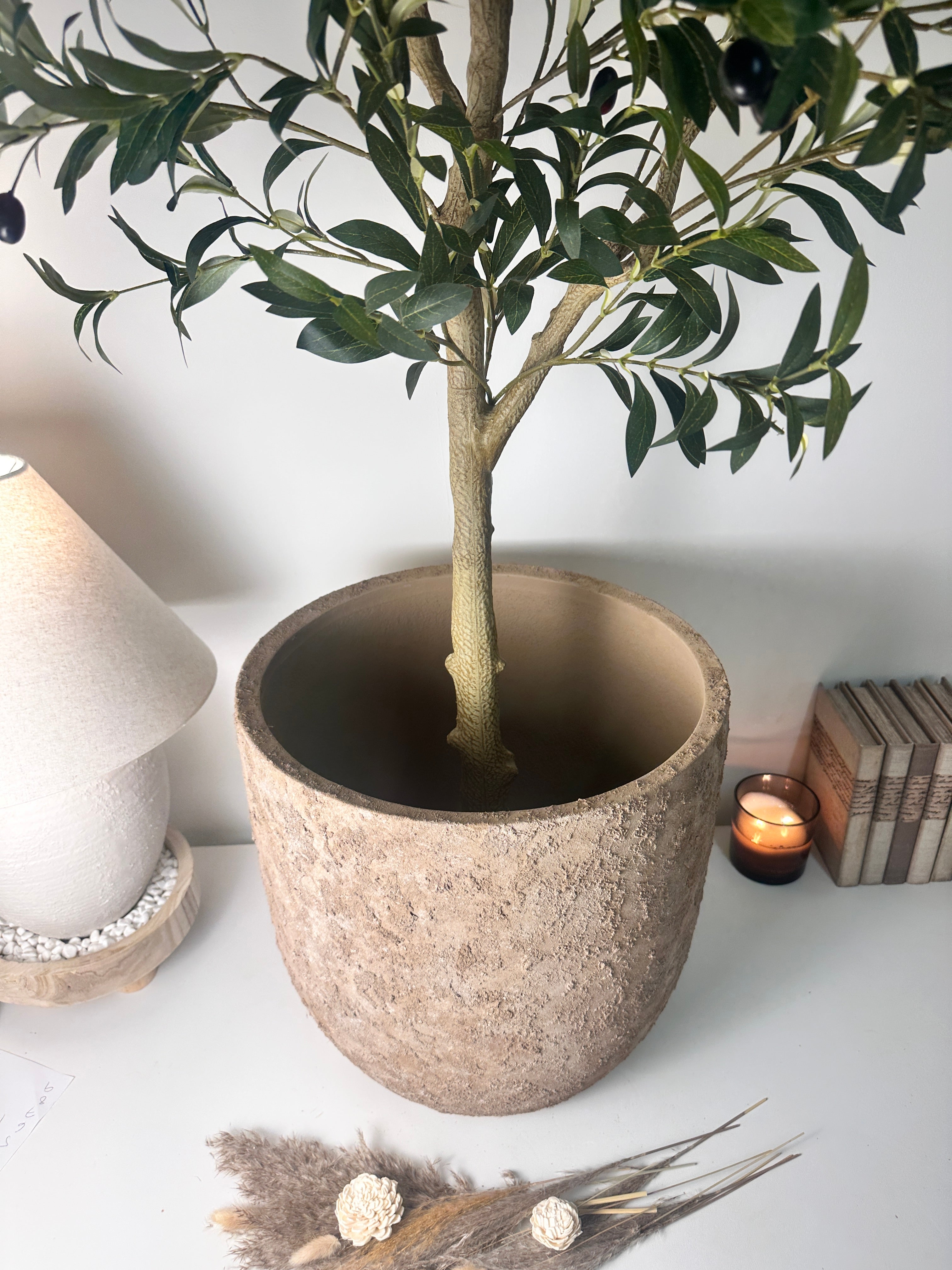 16.5 tall Rustic Hand-Painted & Textured Planter Pot with Drainage Hole - Earth Brown