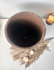 11" tall Minimalist Hand-Painted & Textured Planter Pot with drainage hole - Dark Brown