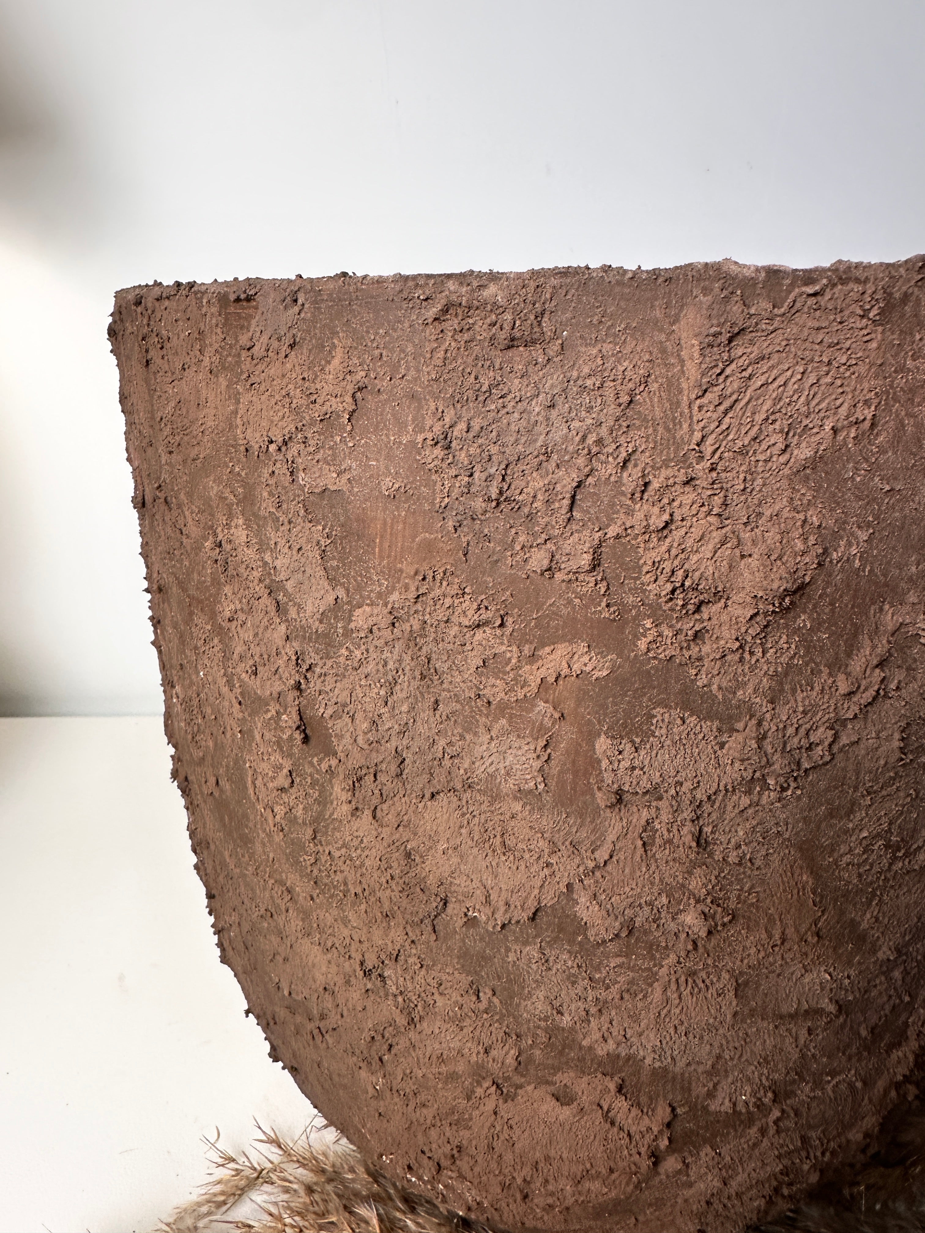 11" tall Minimalist Hand-Painted & Textured Planter Pot with drainage hole - Dark Brown