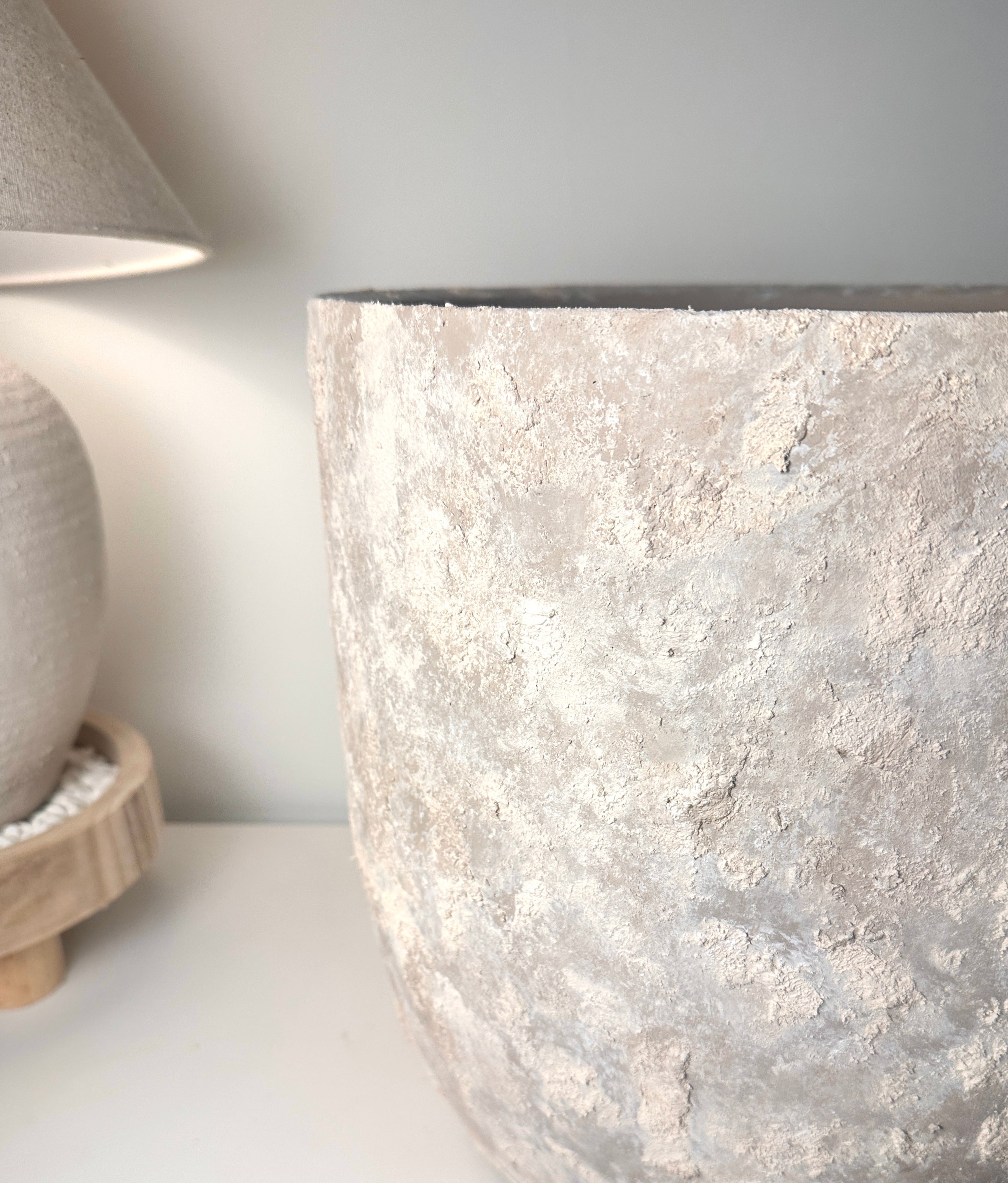 13.5" tall Minimalist Hand-Painted & Textured Planter Pot with Drainage Hole - Soji Beige Wash