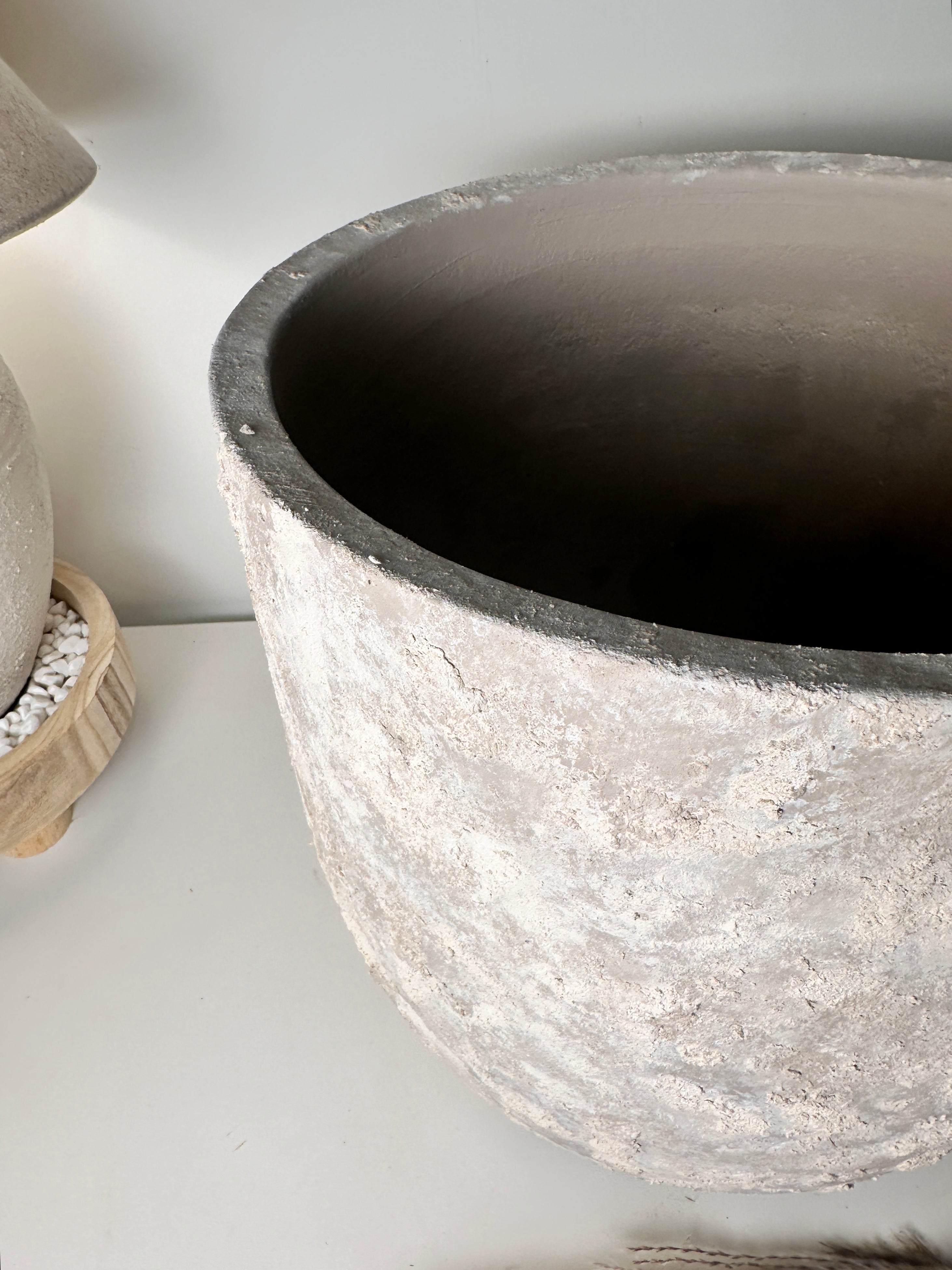 13.5" tall Minimalist Hand-Painted & Textured Planter Pot with Drainage Hole - Soji Beige Wash