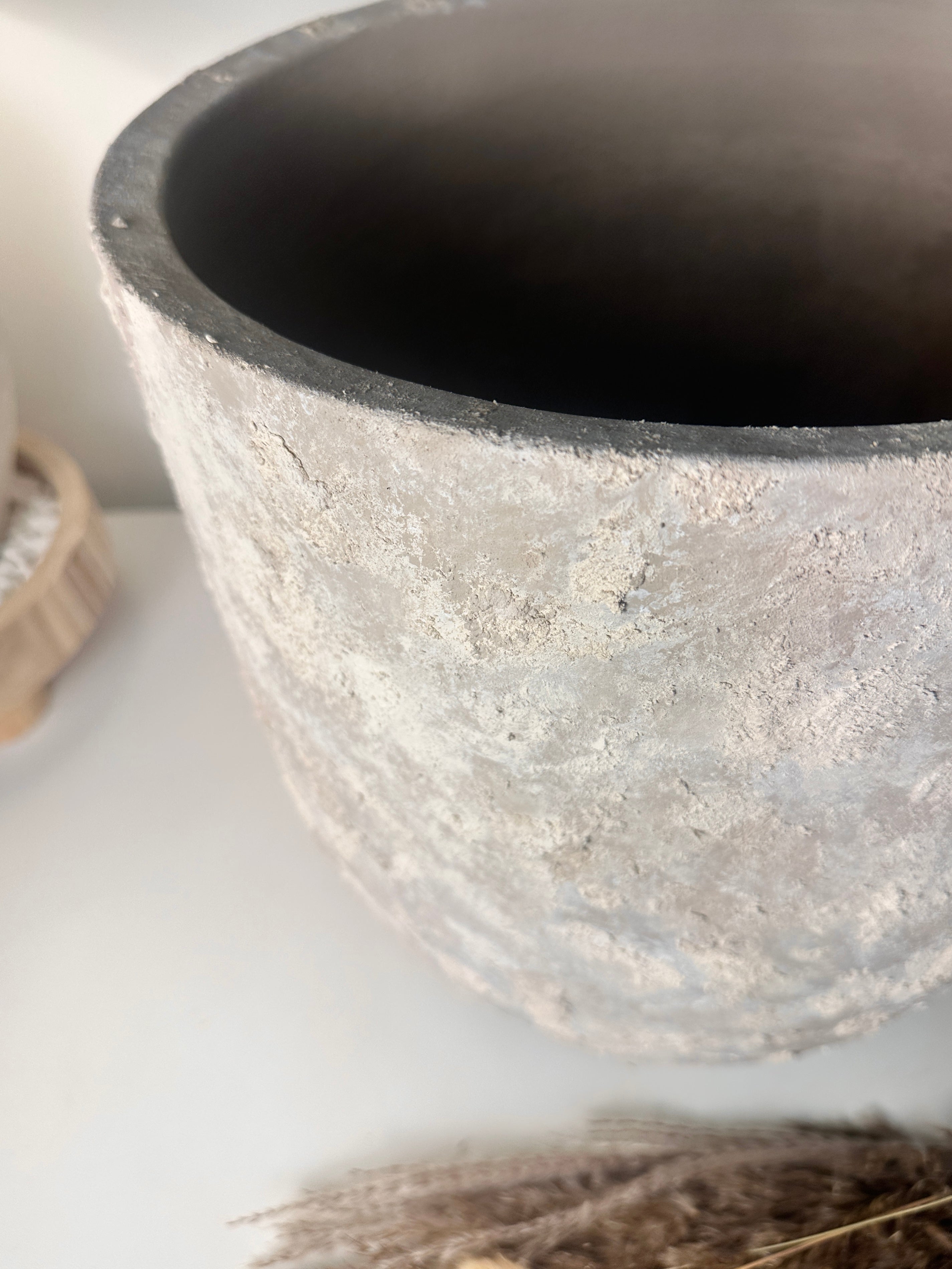13.5" tall Minimalist Hand-Painted & Textured Planter Pot with Drainage Hole - Soji Beige Wash
