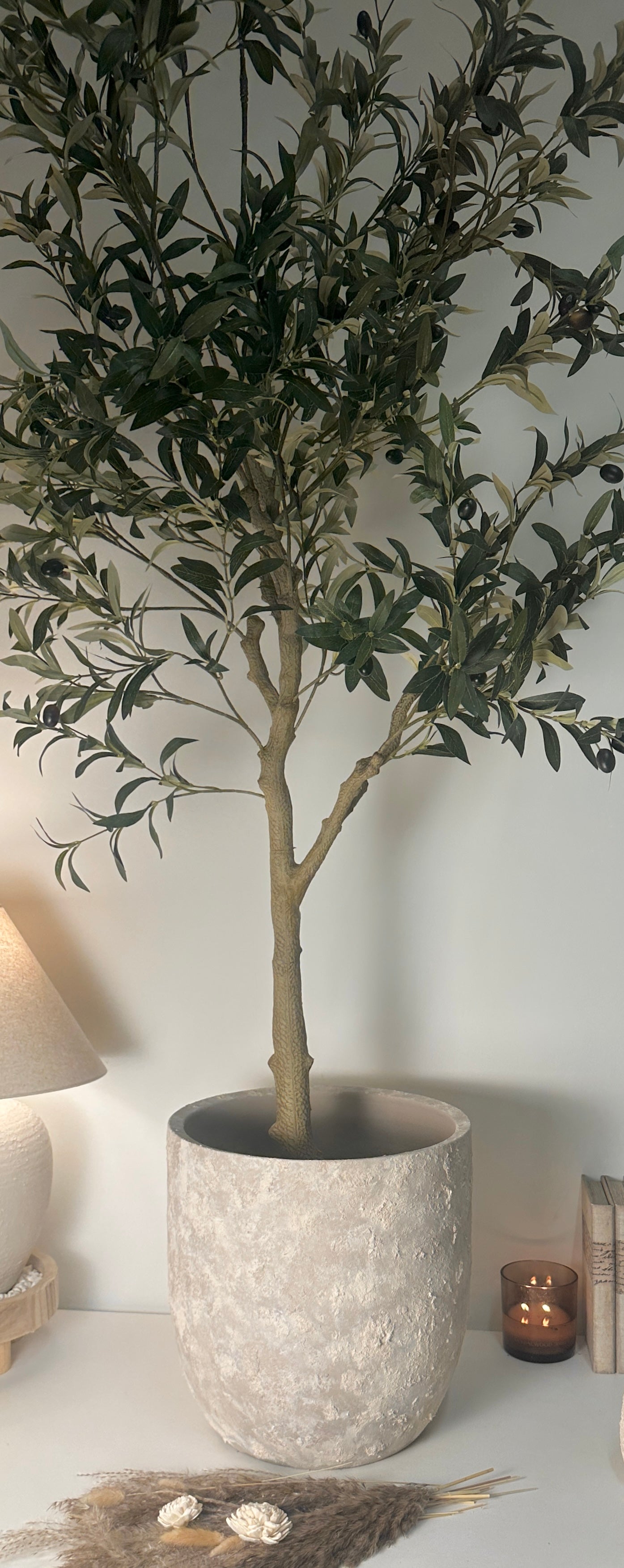 13.5" tall Minimalist Hand-Painted & Textured Planter Pot with Drainage Hole - Soji Beige Wash