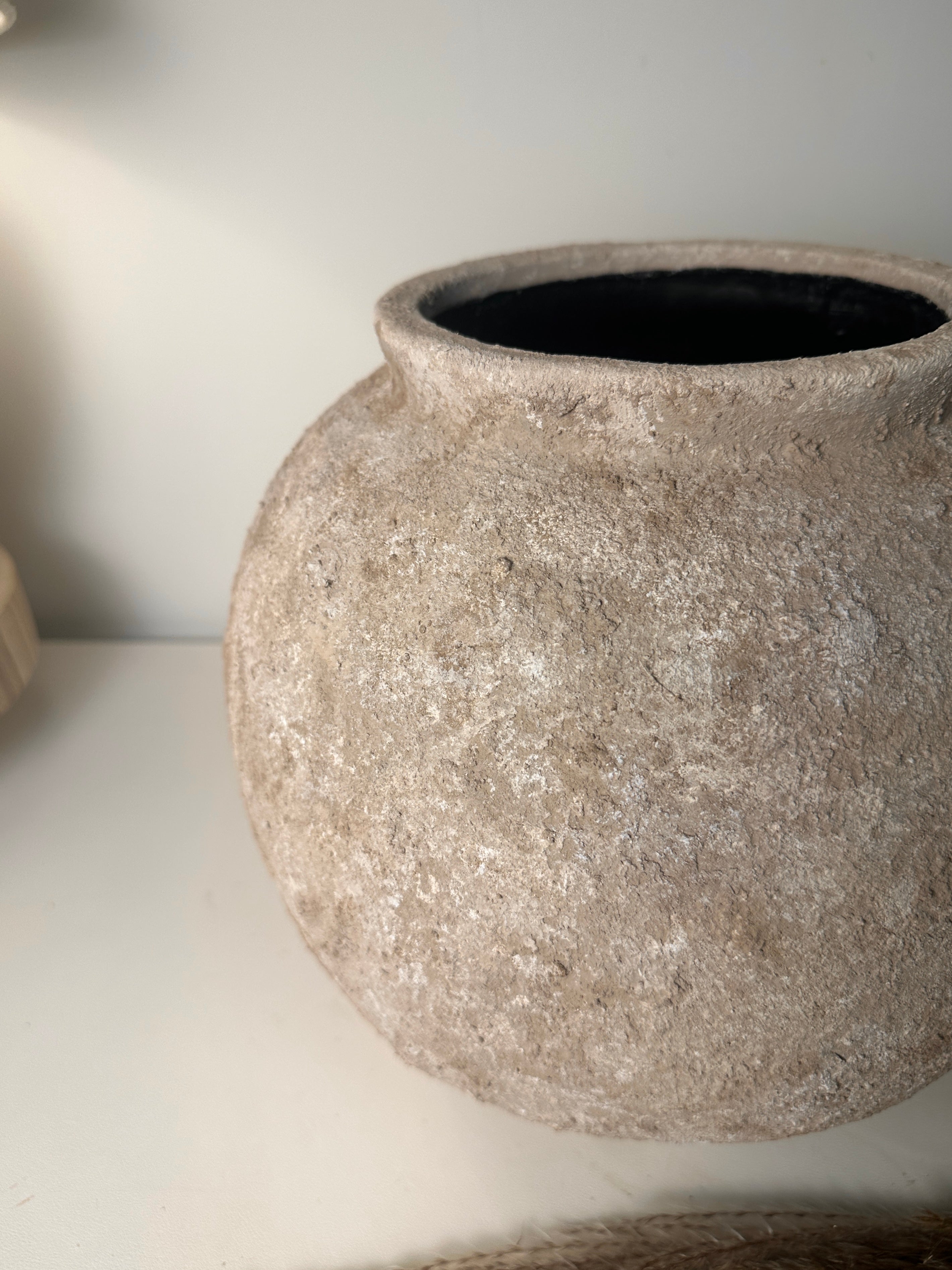 Minimalist Rustic Hand-painted Metal Textured Decorative Vase 11"5 tall - Tan Beige